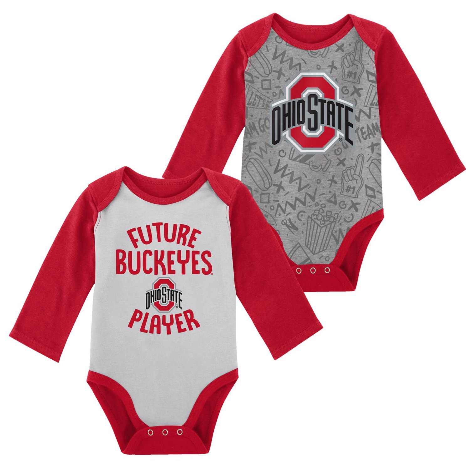 Newborn  Gray Ohio State Buckeyes 2-Pack Play Time Long Sleeve Bodysuit Set
