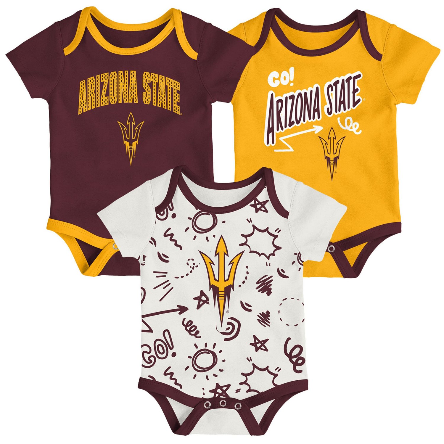 Newborn  Outerstuff Arizona State Sun Devils Three-Pack All Day Play Bodysuit Set