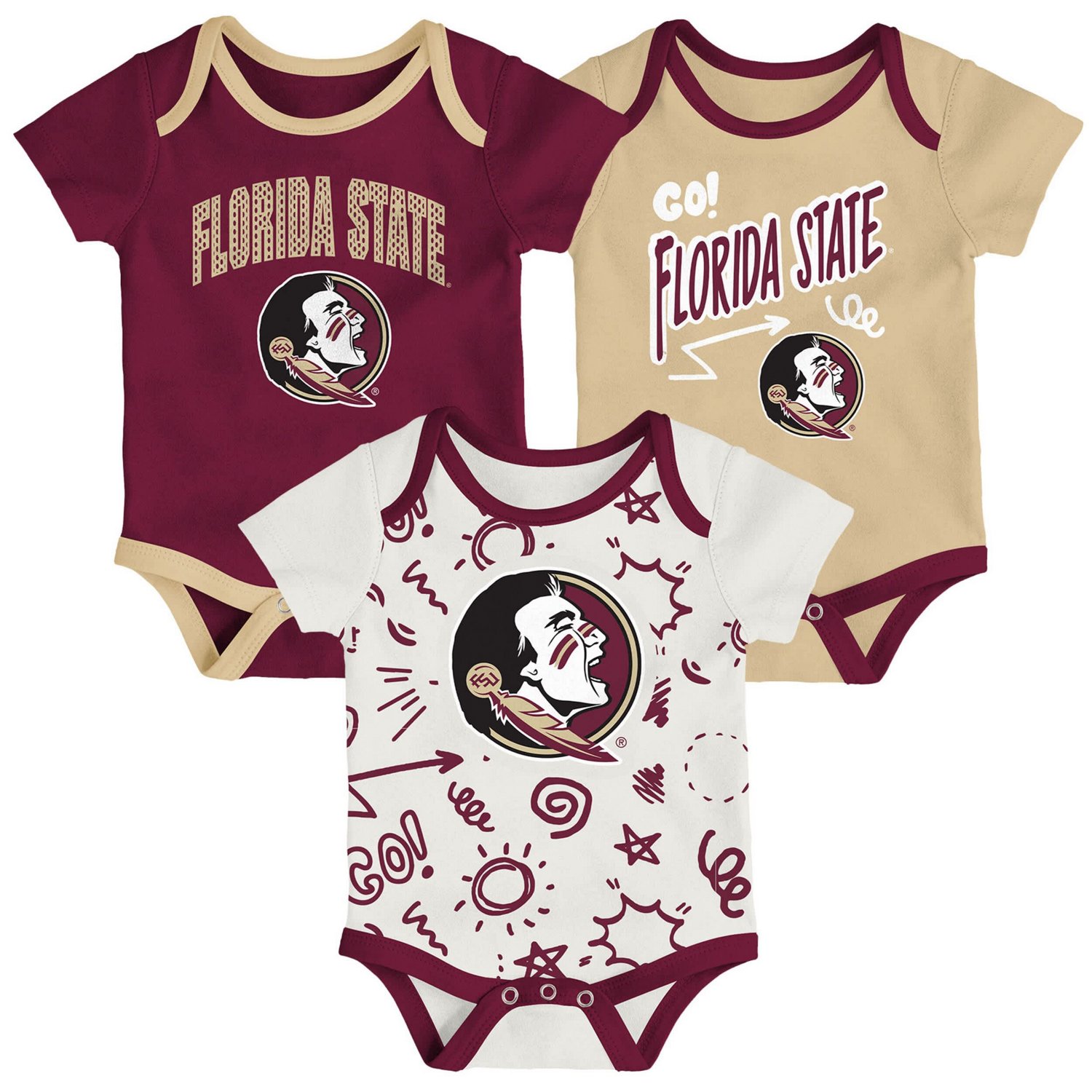 Newborn  Outerstuff Florida State Seminoles Three-Pack All Day Play Bodysuit Set