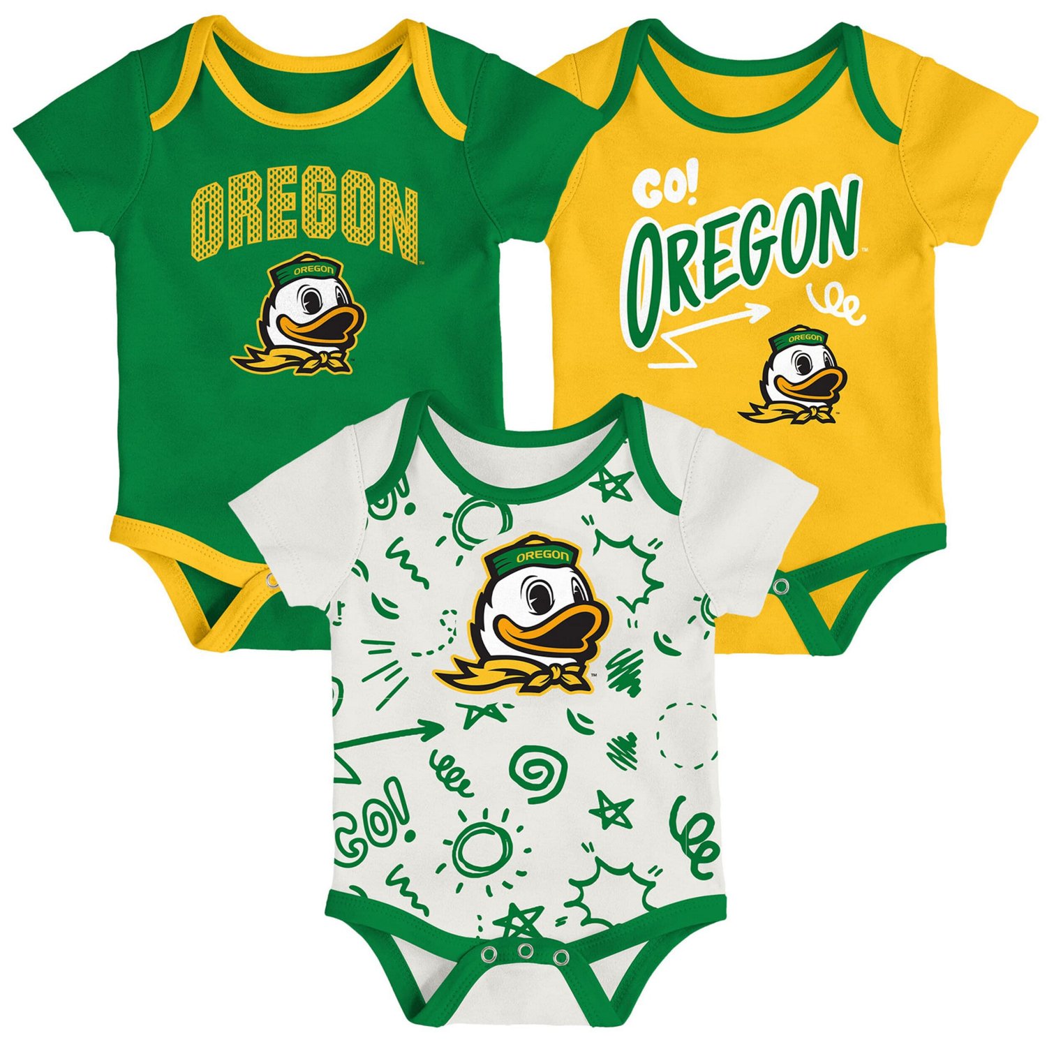 Newborn  Outerstuff Oregon Ducks Three-Pack All Day Play Bodysuit Set