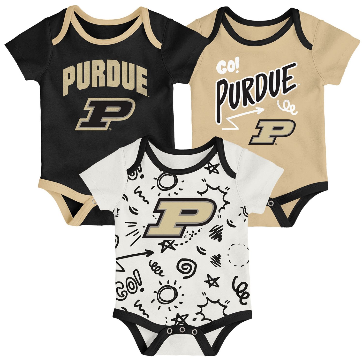 Newborn  Outerstuff Purdue Boilermakers Three-Pack All Day Play Bodysuit Set
