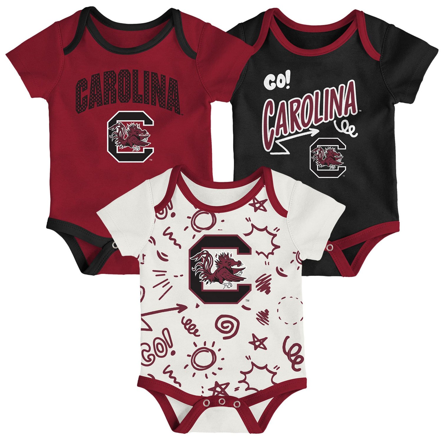 Newborn  Outerstuff South Carolina Gamecocks Three-Pack All Day Play Bodysuit Set