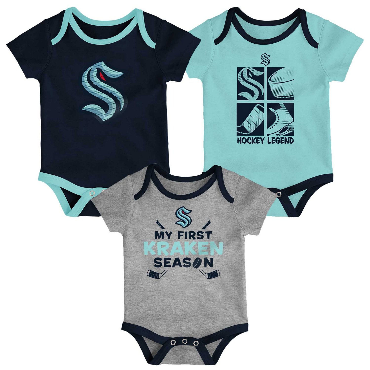 Newborn  Seattle Kraken Legend Three-Piece Bodysuit Set