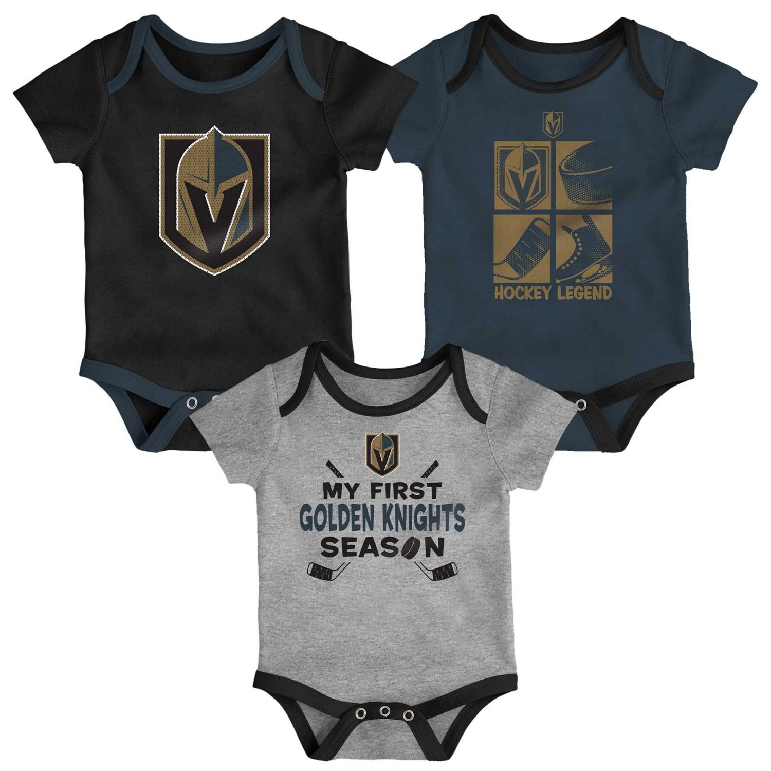 Newborn  Vegas Golden Knights Legend Three-Piece Bodysuit Set