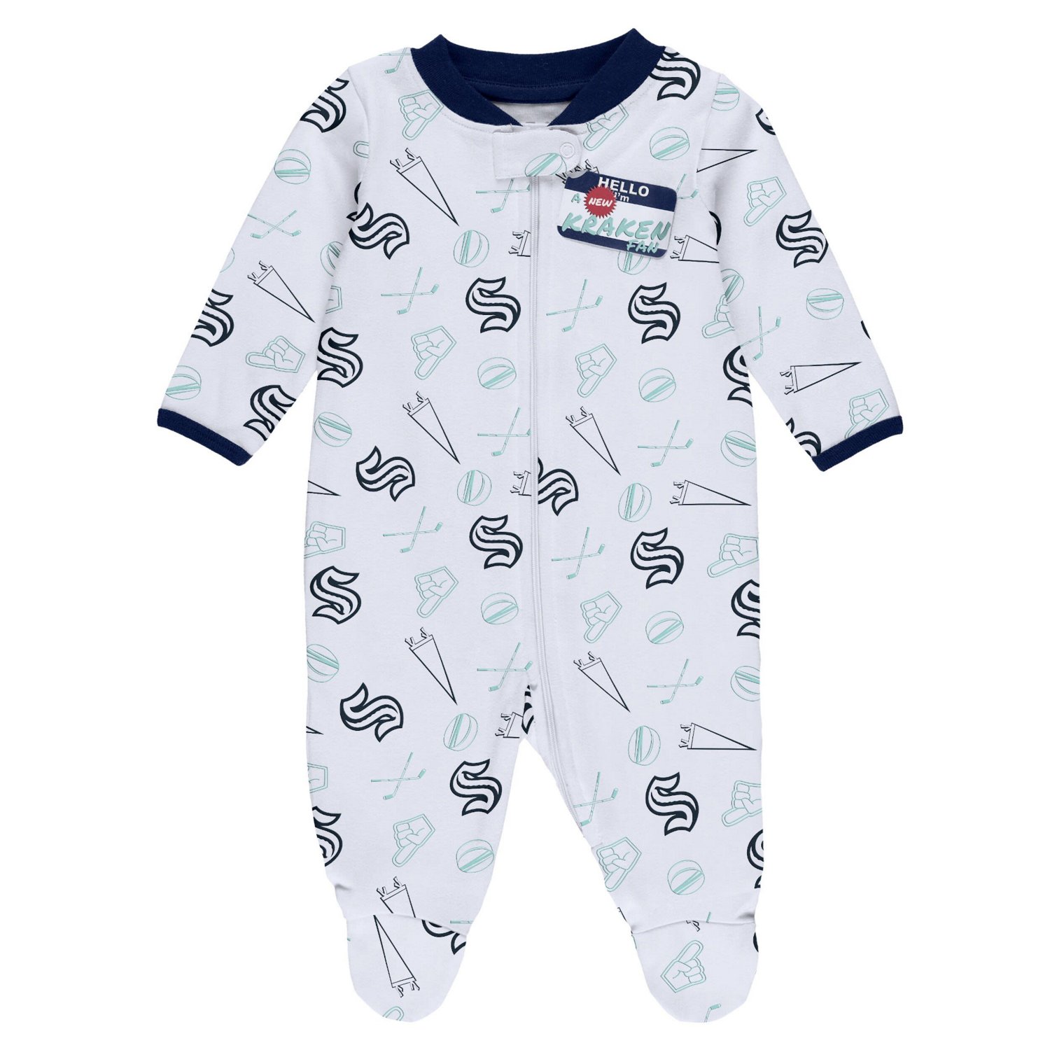 Newborn  WEAR by Erin Andrews Seattle Kraken Sleep Play Full-Zip Footed Jumper with Bib