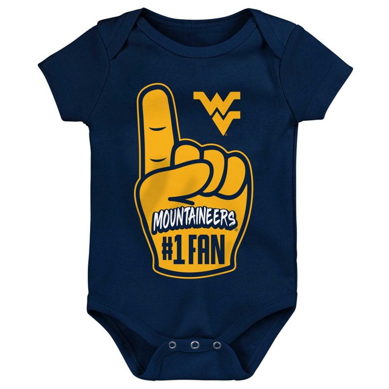 Outerstuff Newborn West Virginia Mountaineers 1 Fan Foam Finger Bodysuit Navy Blue, 6-9 Months Infant - NCAA Youth Apparel at Academy Sports