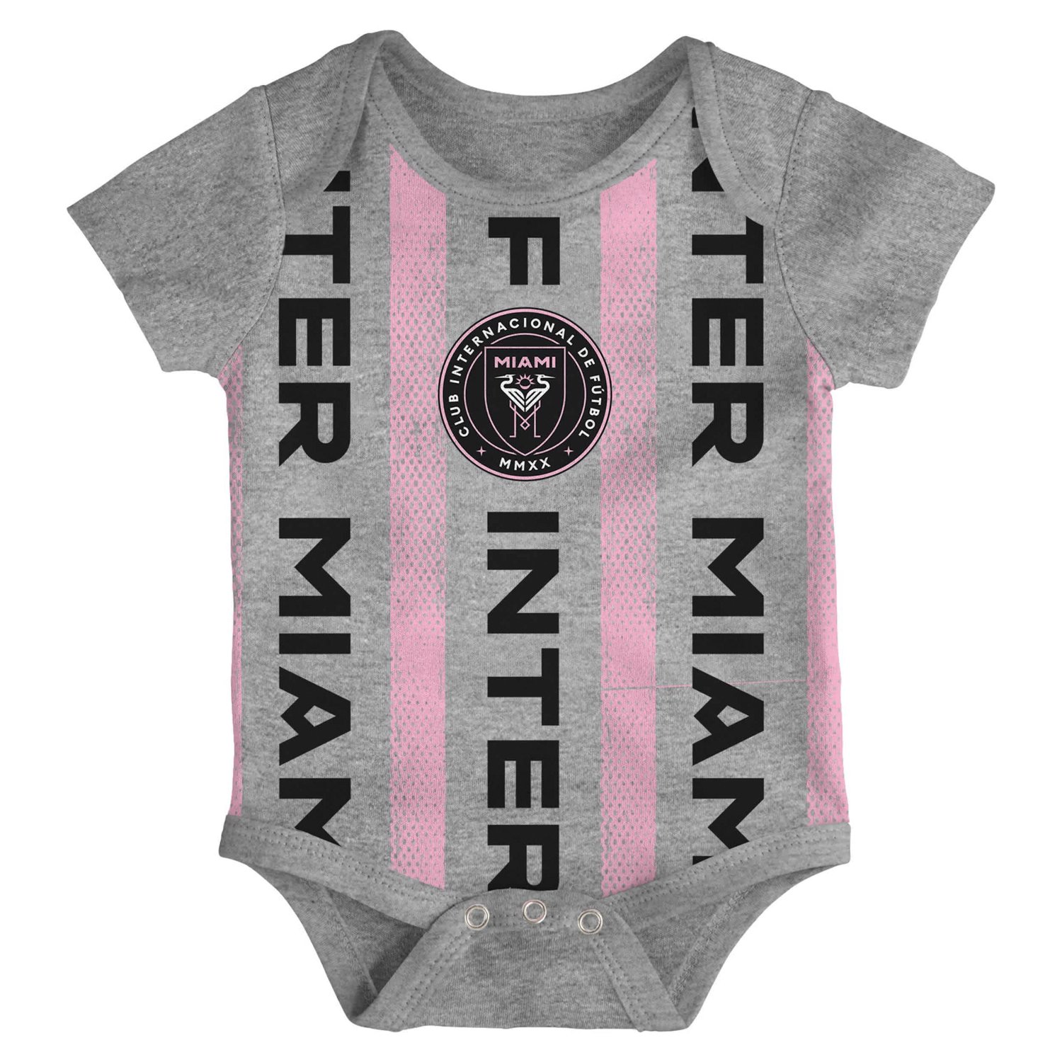Newborn Heather Gray Pink Inter Miami CF Loyal Buddies 3-Pack Bodysuit Set - view number 4