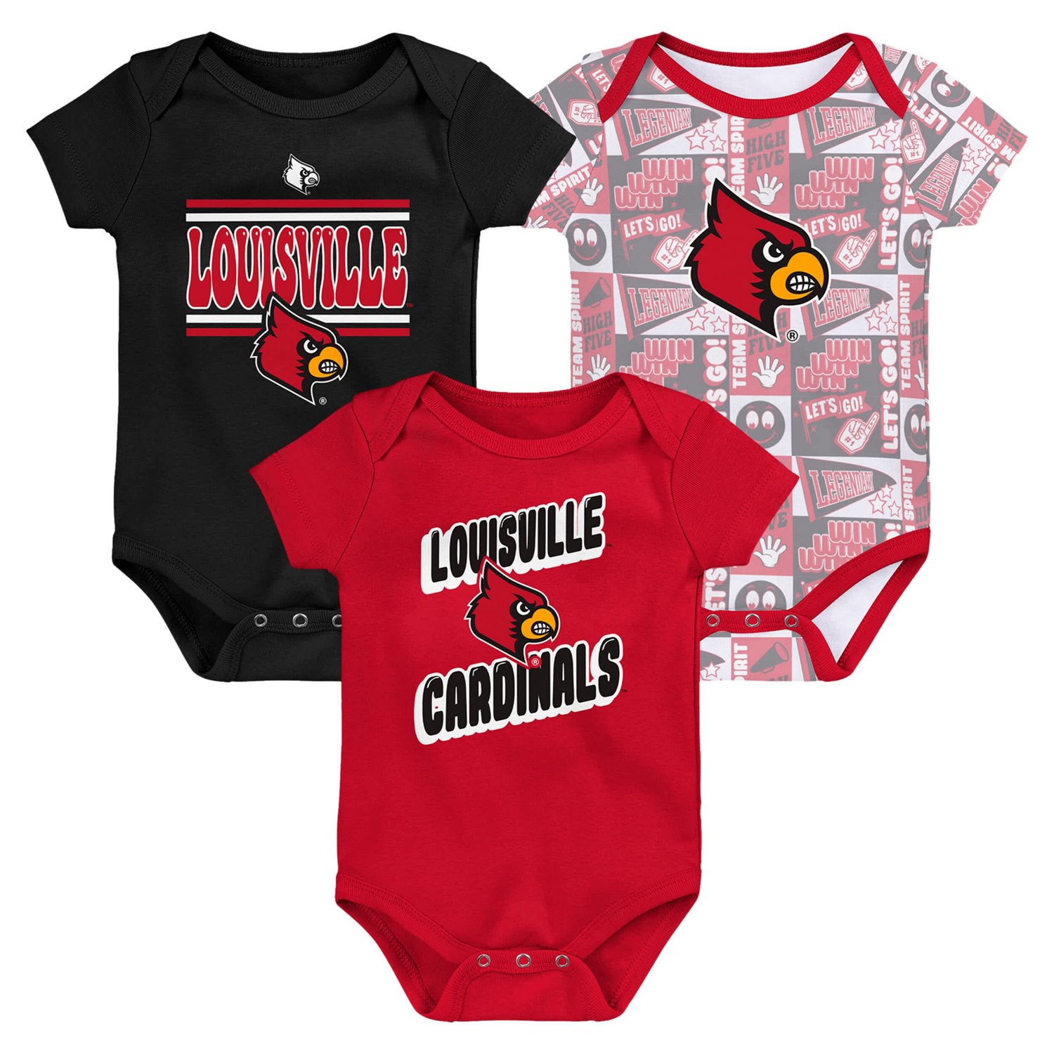 Newborn Louisville Cardinals Sunday Comics 3-Pack Bodysuit Set