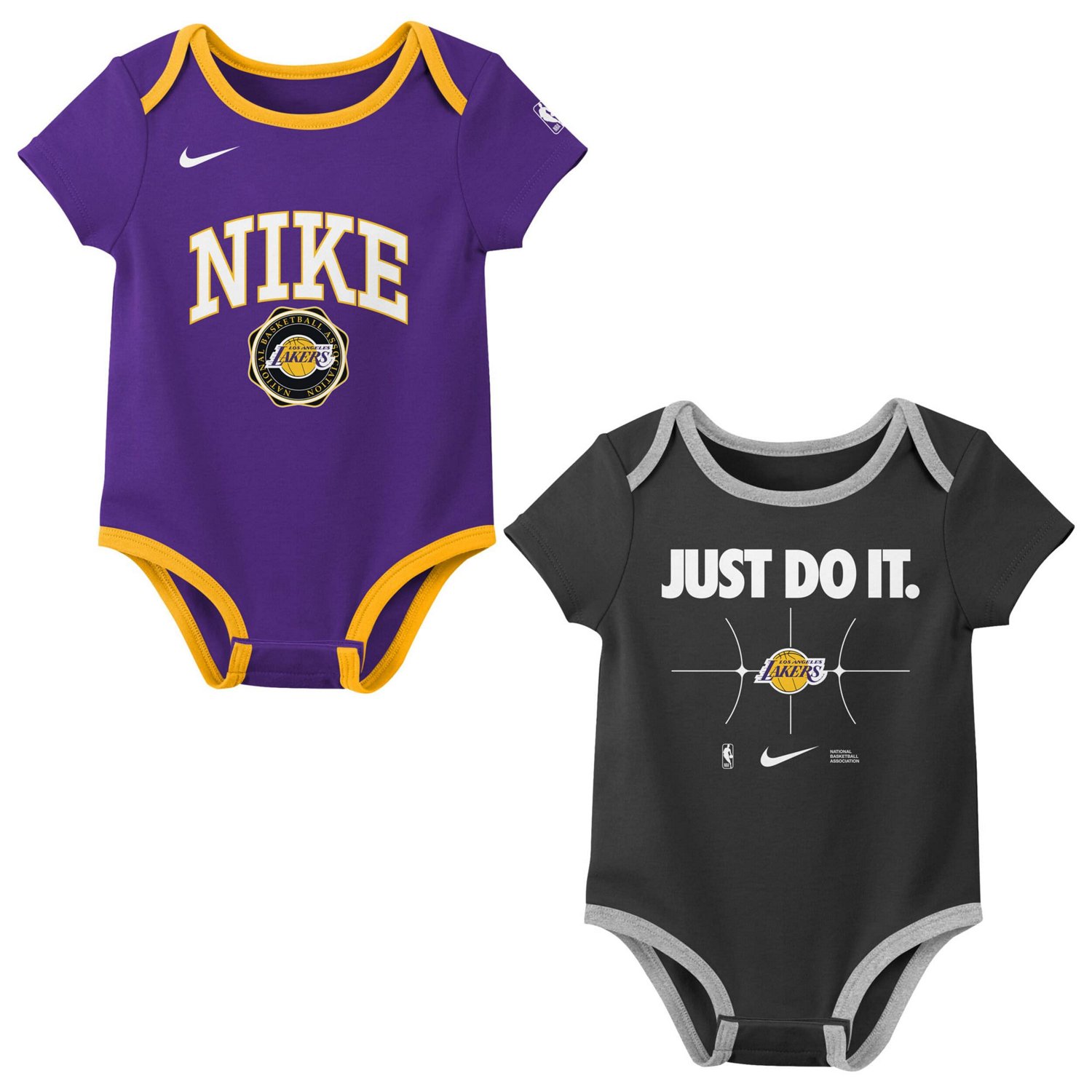 Newborn Nike Black Los Angeles Lakers Just Do It Two-Pack Bodysuit Set