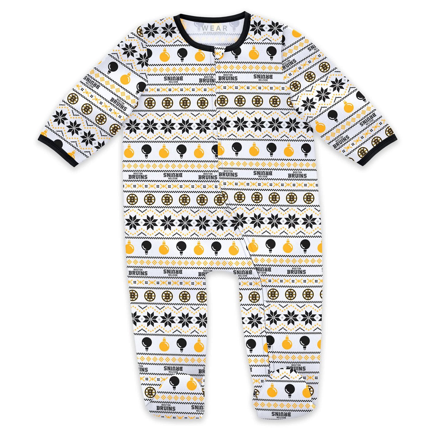Newborn WEAR by Erin Andrews Boston Bruins Allover Print Full-Zip Sleeper  Bib Christmas Set                                     - view number 2