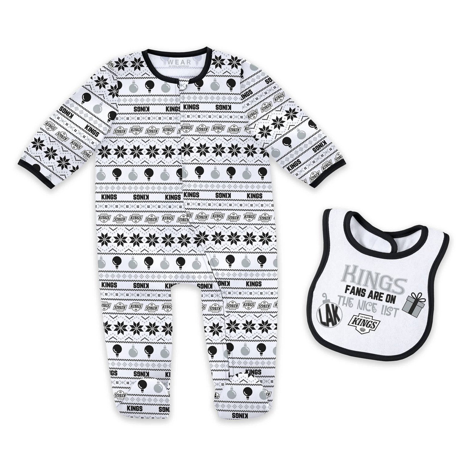 Newborn WEAR by Erin Andrews Los Angeles Kings Allover Print Full-Zip Sleeper  Bib Christmas Set