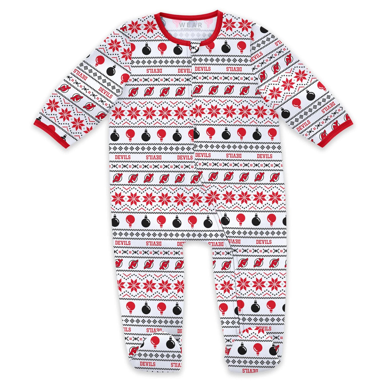 Newborn WEAR by Erin Andrews New Jersey Devils Allover Print Full-Zip Sleeper  Bib Christmas Set