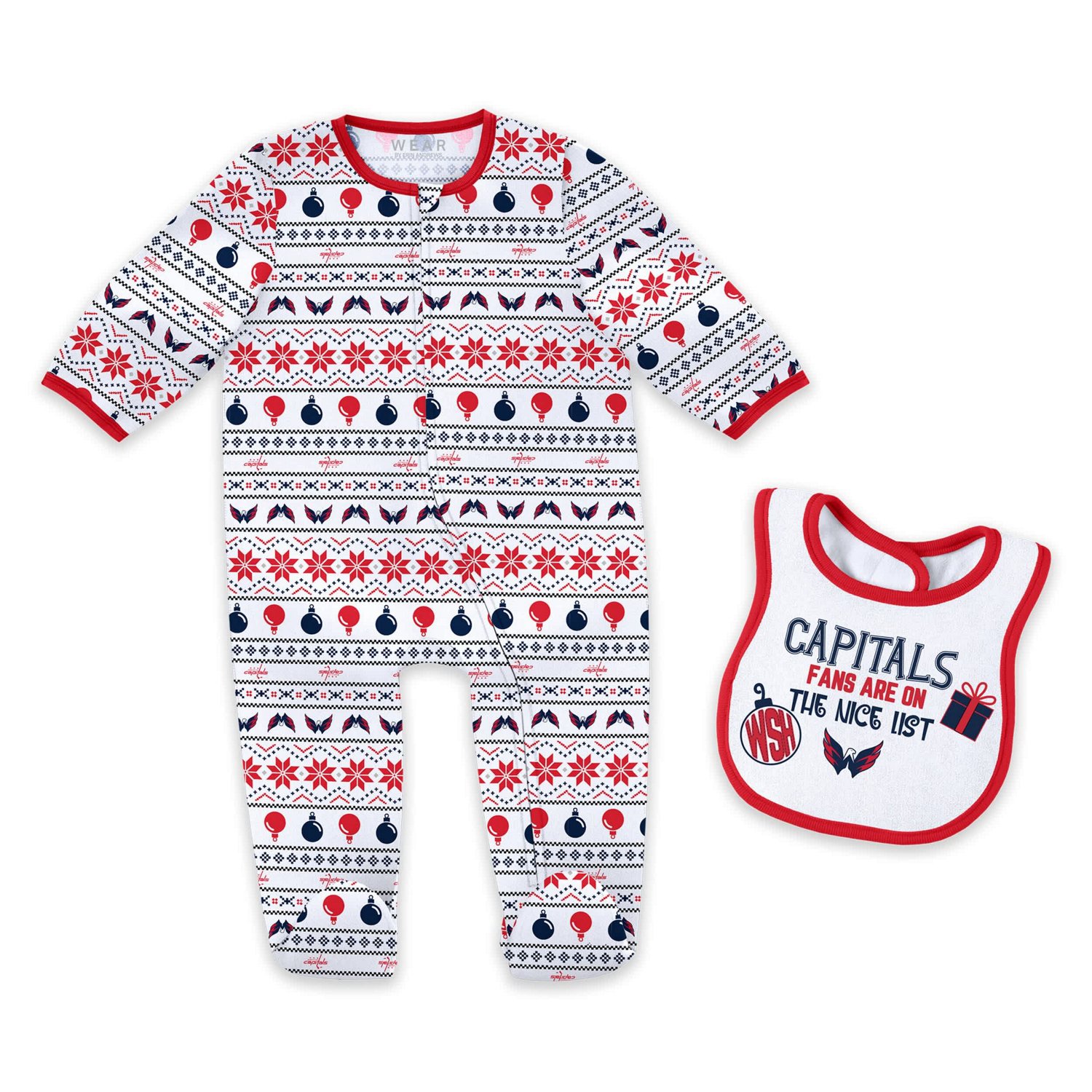 Newborn WEAR by Erin Andrews Washington Capitals Allover Print Full-Zip Sleeper  Bib Christmas Set