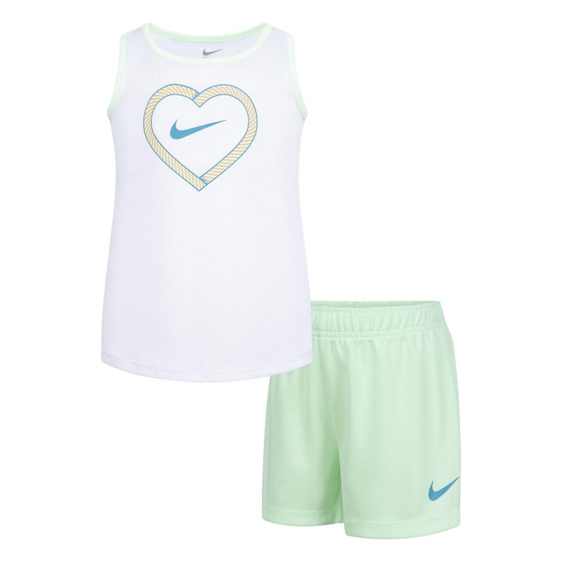 Nike Little Girls' (4-6X) 4-7 Happy Camper Mesh Short Set Light Green, 6/6X Youth - Girl's Athletic Tops at Academy Sports