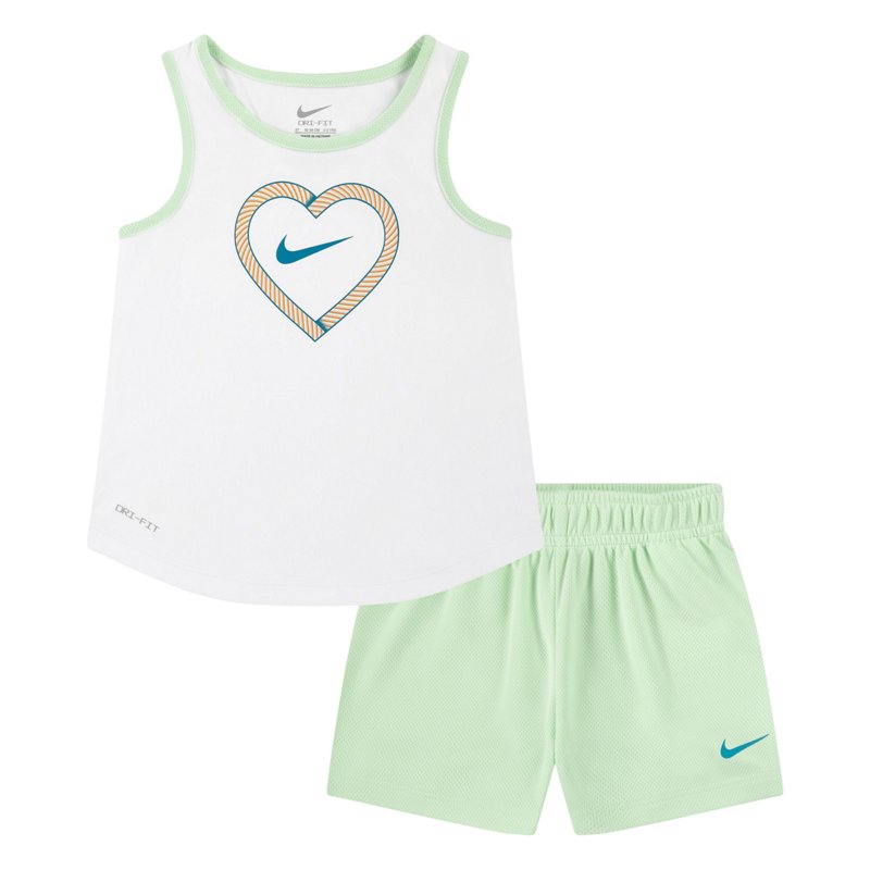 Nike Toddler Girls' Happy Camper Mesh Short Set Light Green, 2 Toddler - Girl's Athletic Tops at Academy Sports