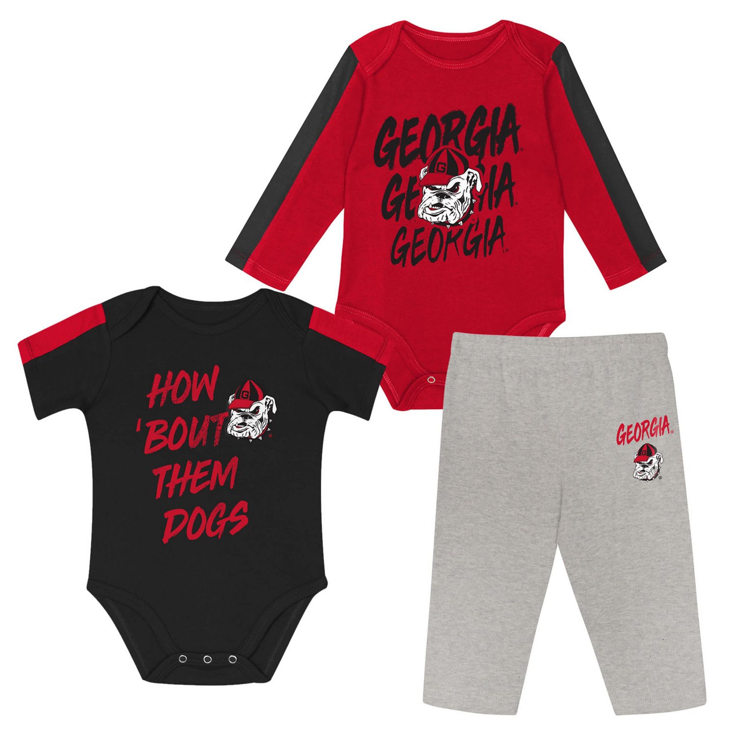 Outerstuff Black Georgia Bulldogs Double Down Bodysuit and Pants 3-Piece Set