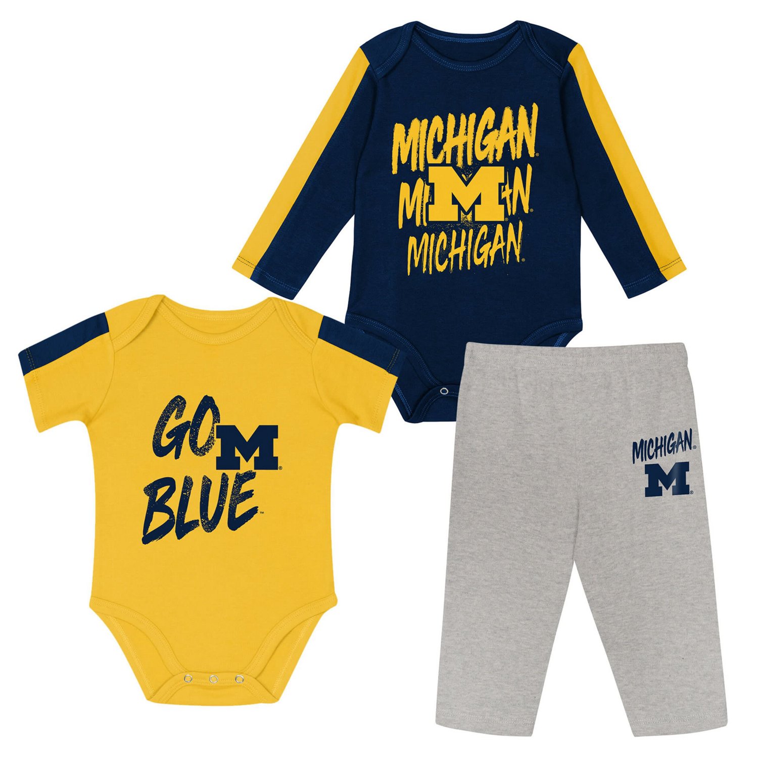 Outerstuff Maize Michigan Wolverines Double Down Bodysuit and Pants 3-Piece Set - view number 1