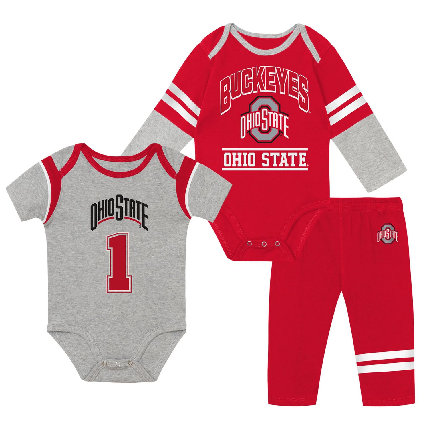 Outerstuff Ohio State Buckeyes Double Up Three-Piece Bodysuits  Pants Set