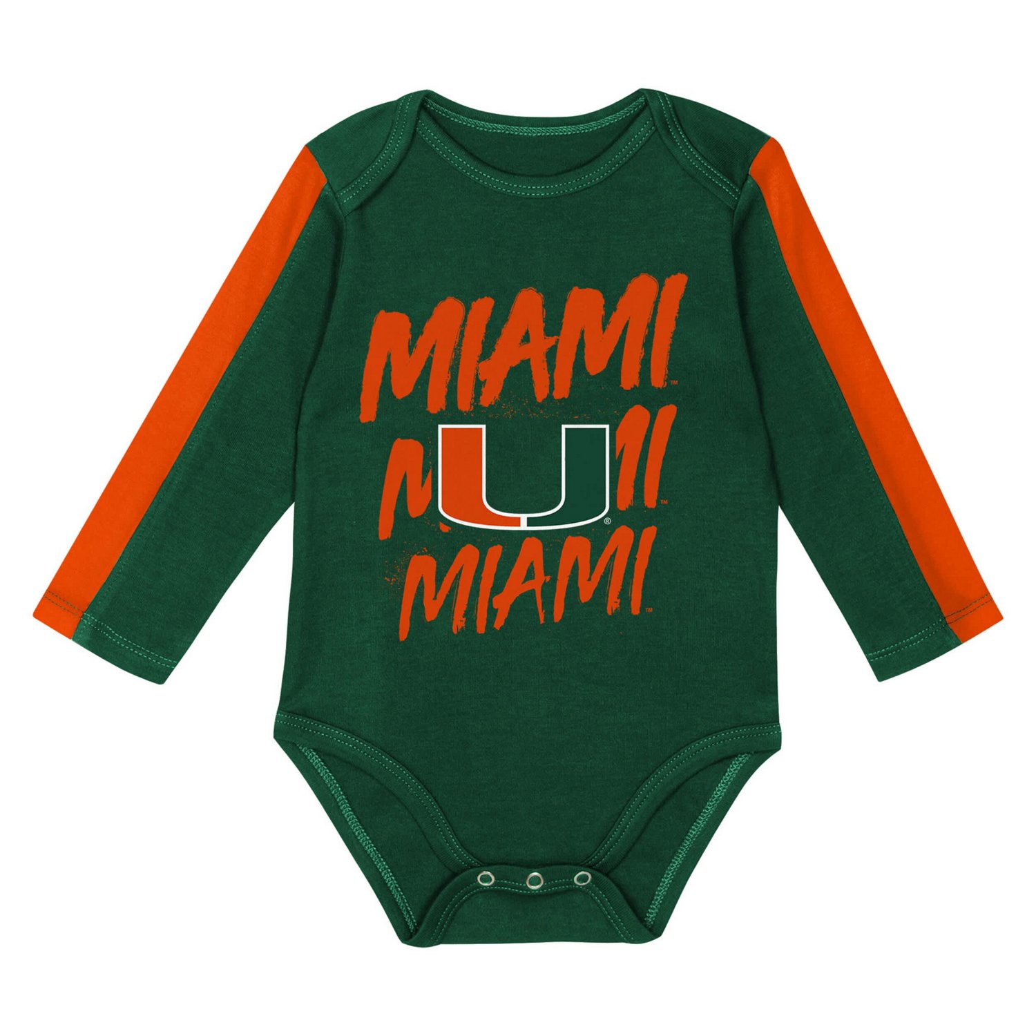 Outerstuff Orange Miami Hurricanes Double Down Bodysuit and Pants 3-Piece Set - view number 2