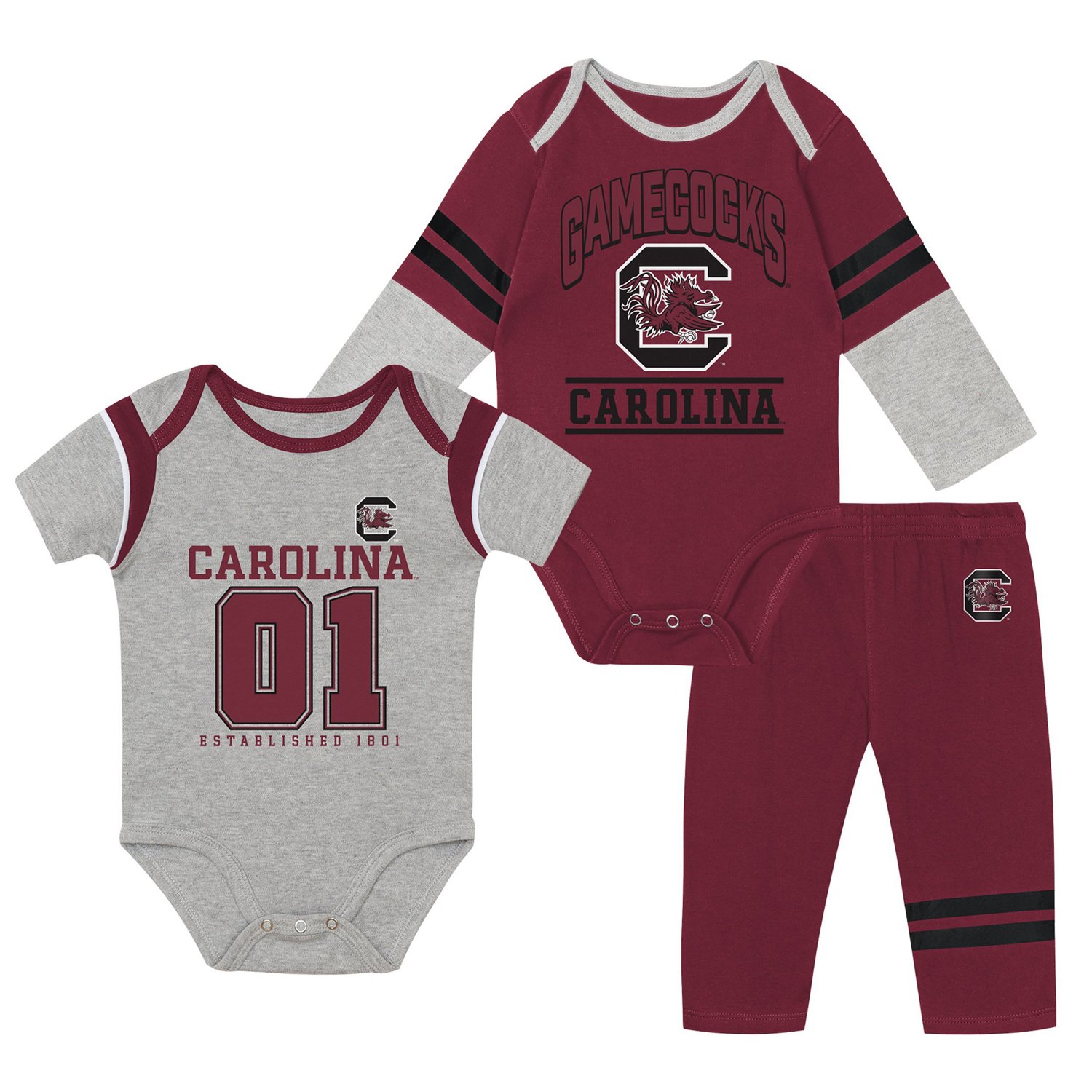 Outerstuff South Carolina Gamecocks Double Up Three-Piece Bodysuits  Pants Set