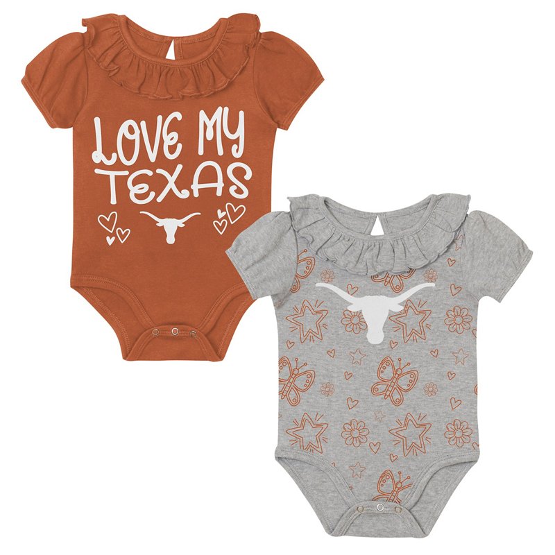 Outerstuff Baby Boys' and Girls' Playtime Ruffle Short-Sleeve Bodysuit, 2-Piece Set - Texas Orange, Gray