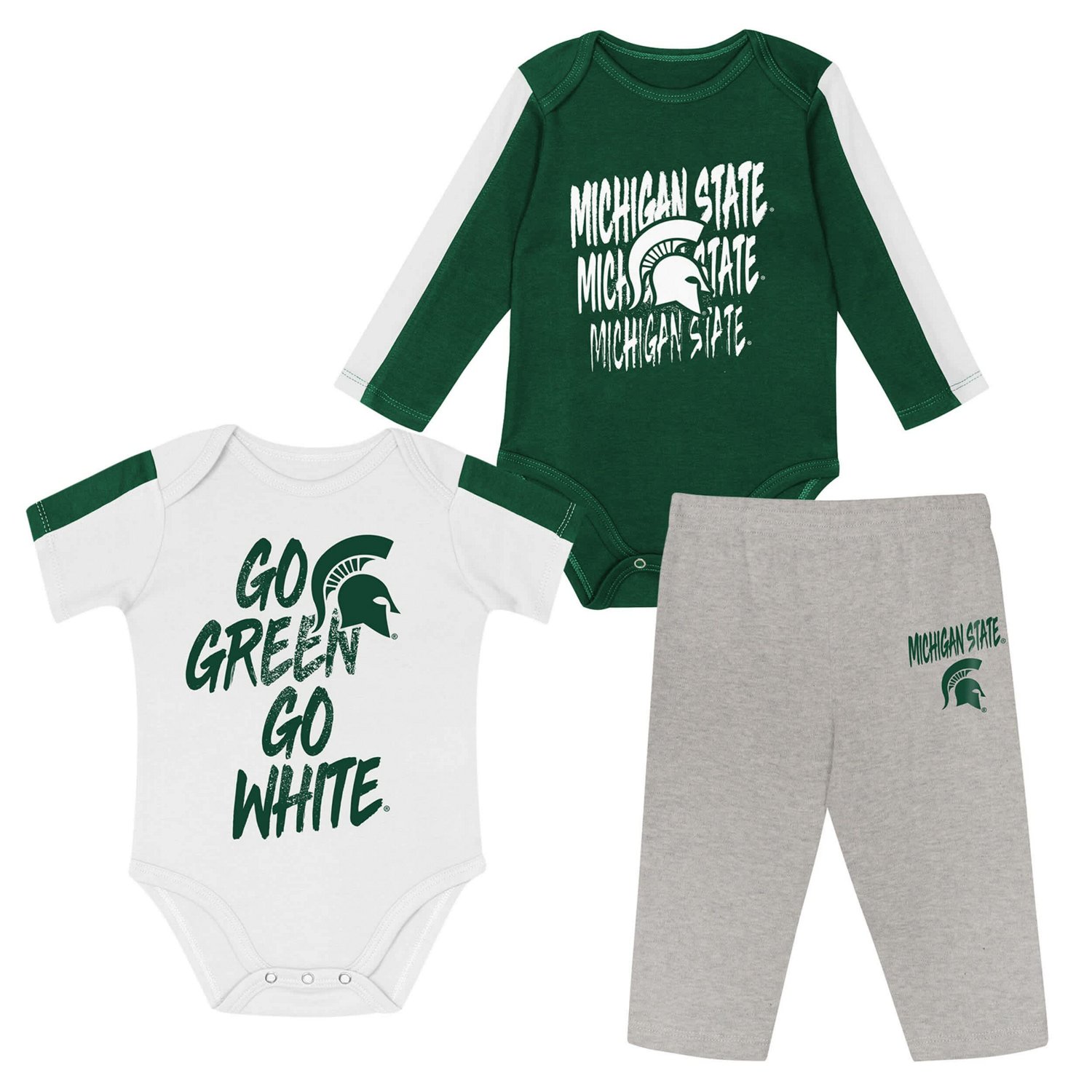 Outerstuff White Michigan State Spartans Double Down Bodysuit and Pants 3-Piece Set