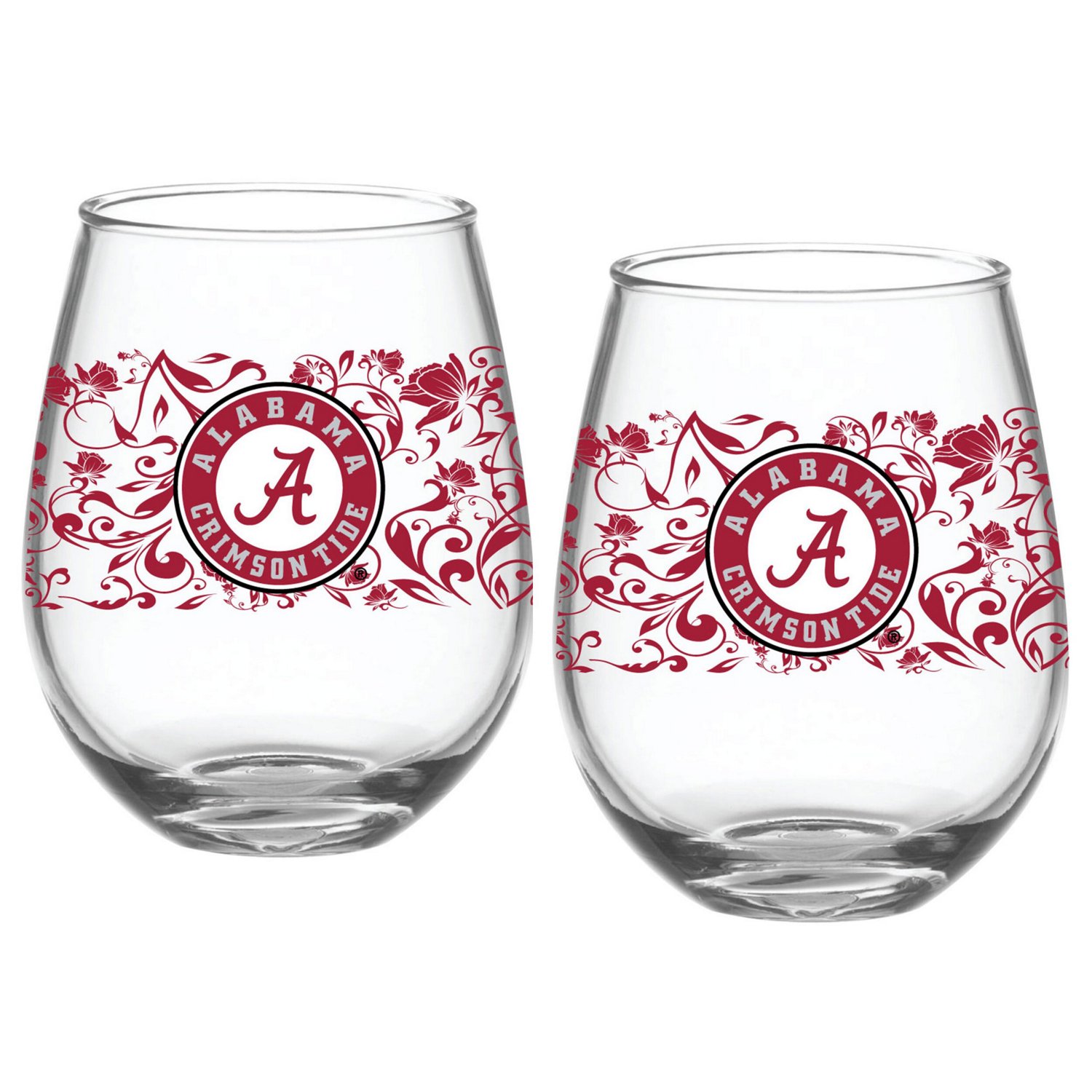 Alabama Crimson Tide Two-Pack 15oz Floral Stemless Glass Set