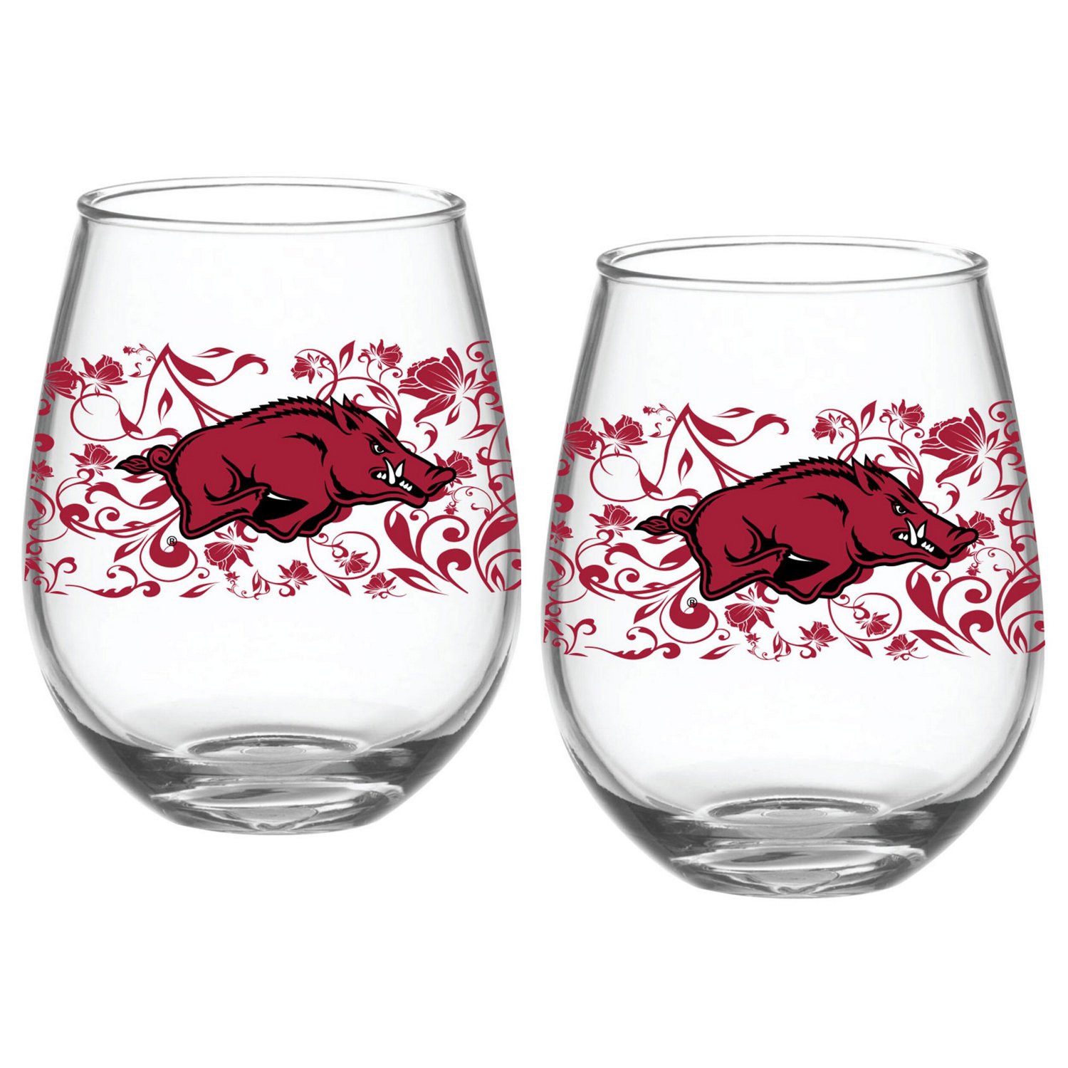 Arkansas Razorbacks Two-Pack 15oz Floral Stemless Glass Set