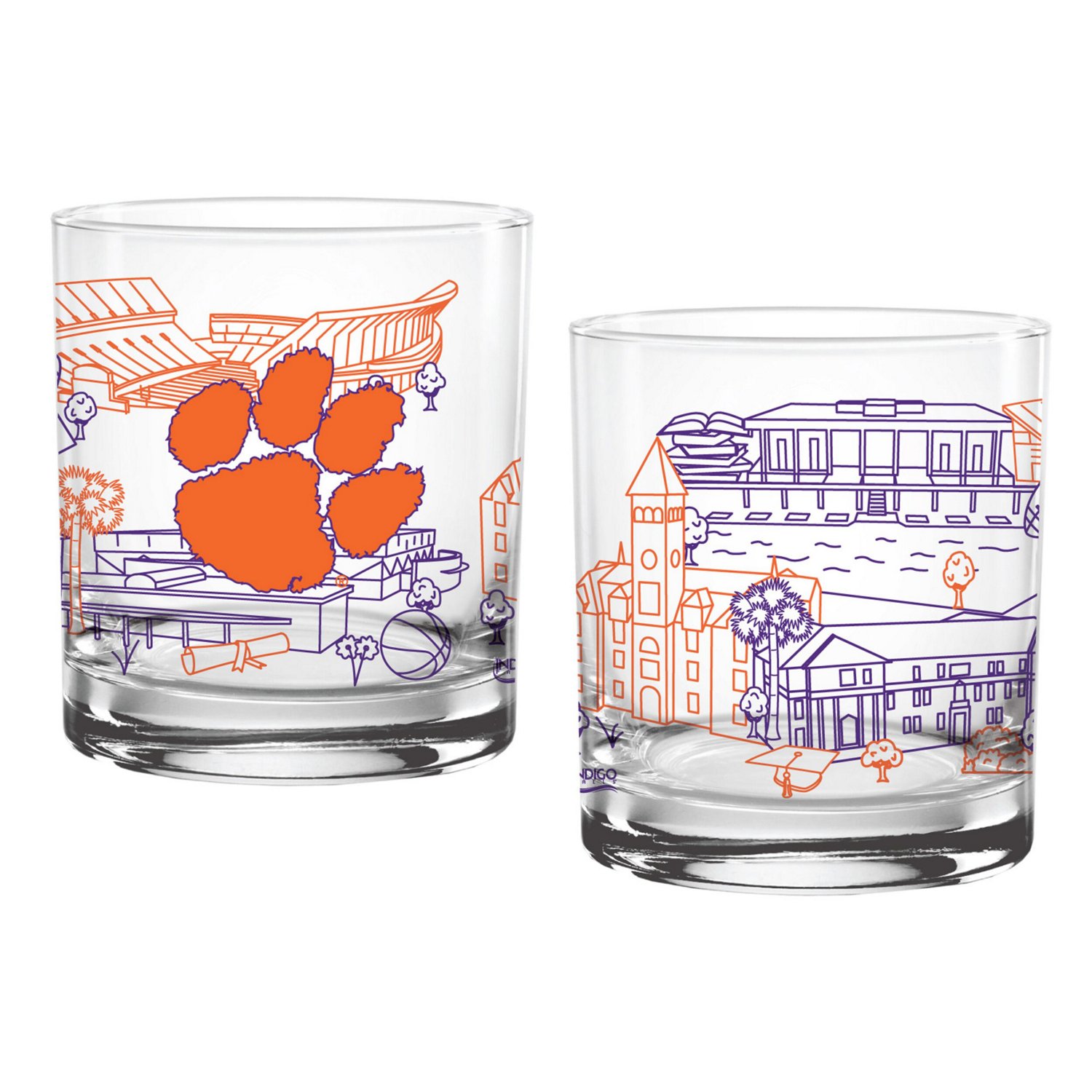 Clemson Tigers Two-Pack 14oz Campus Line Art Glass