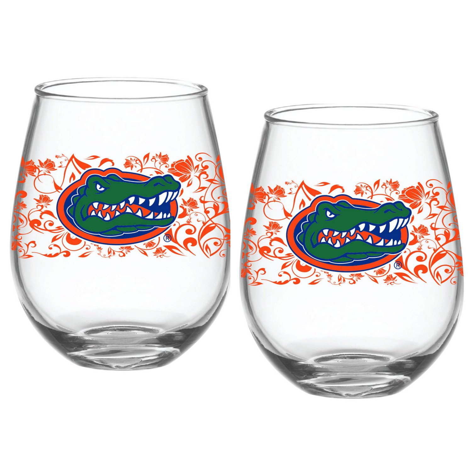 Florida Gators Two-Pack 15oz Floral Stemless Glass Set