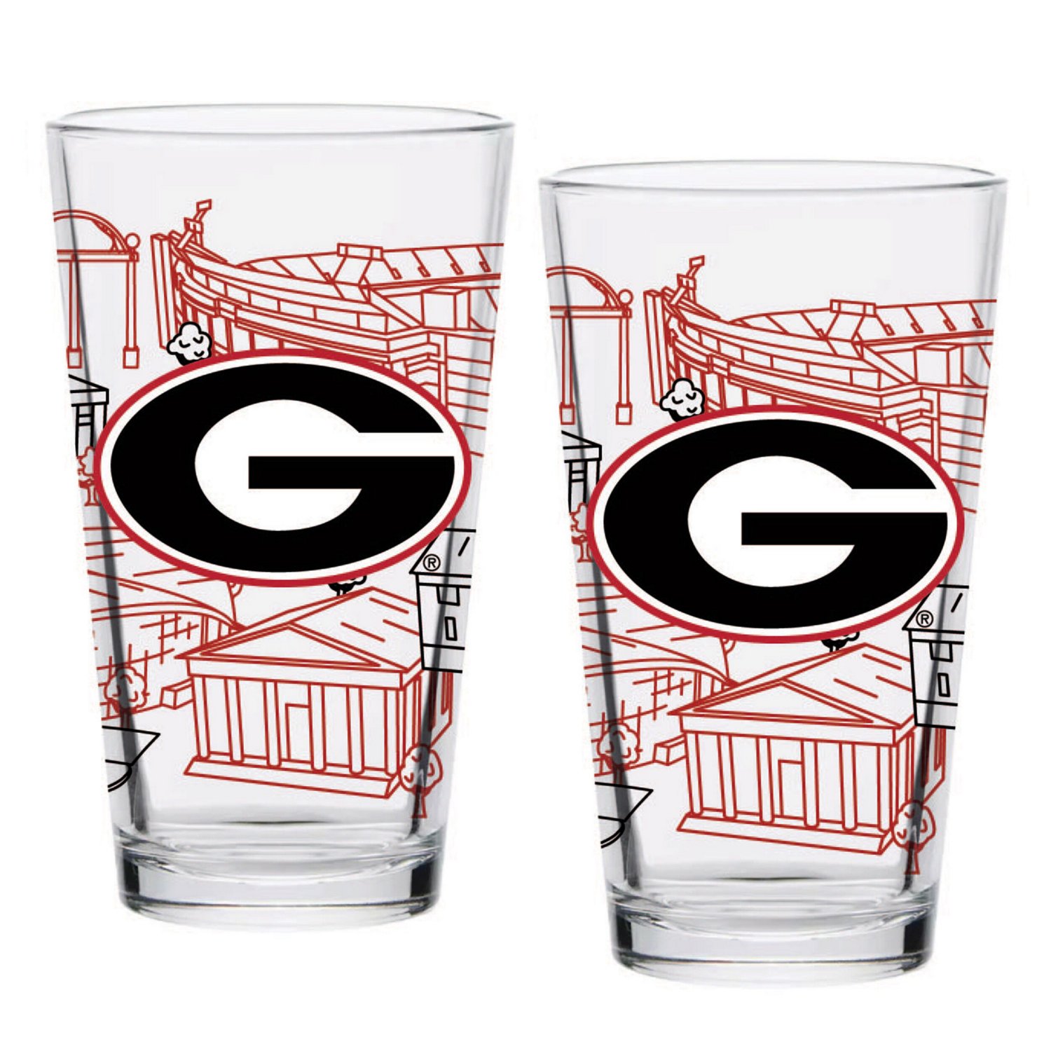 Georgia Bulldogs Two-Pack 16oz Campus Line Art Pint Glass Set