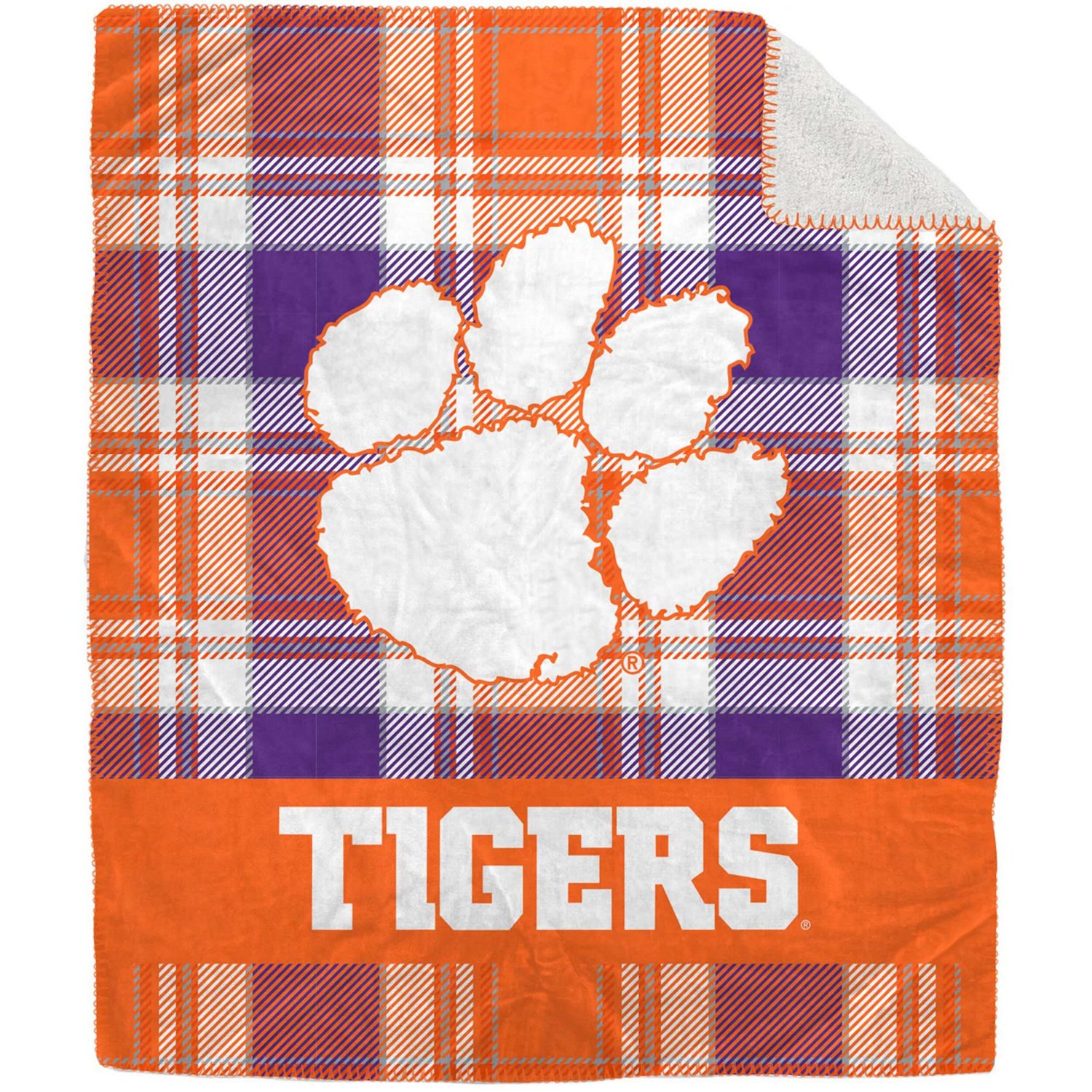 Pegasus Clemson Tigers 50" x 60" Plaid Flannel Sherpa Plush Blanket - view number 1