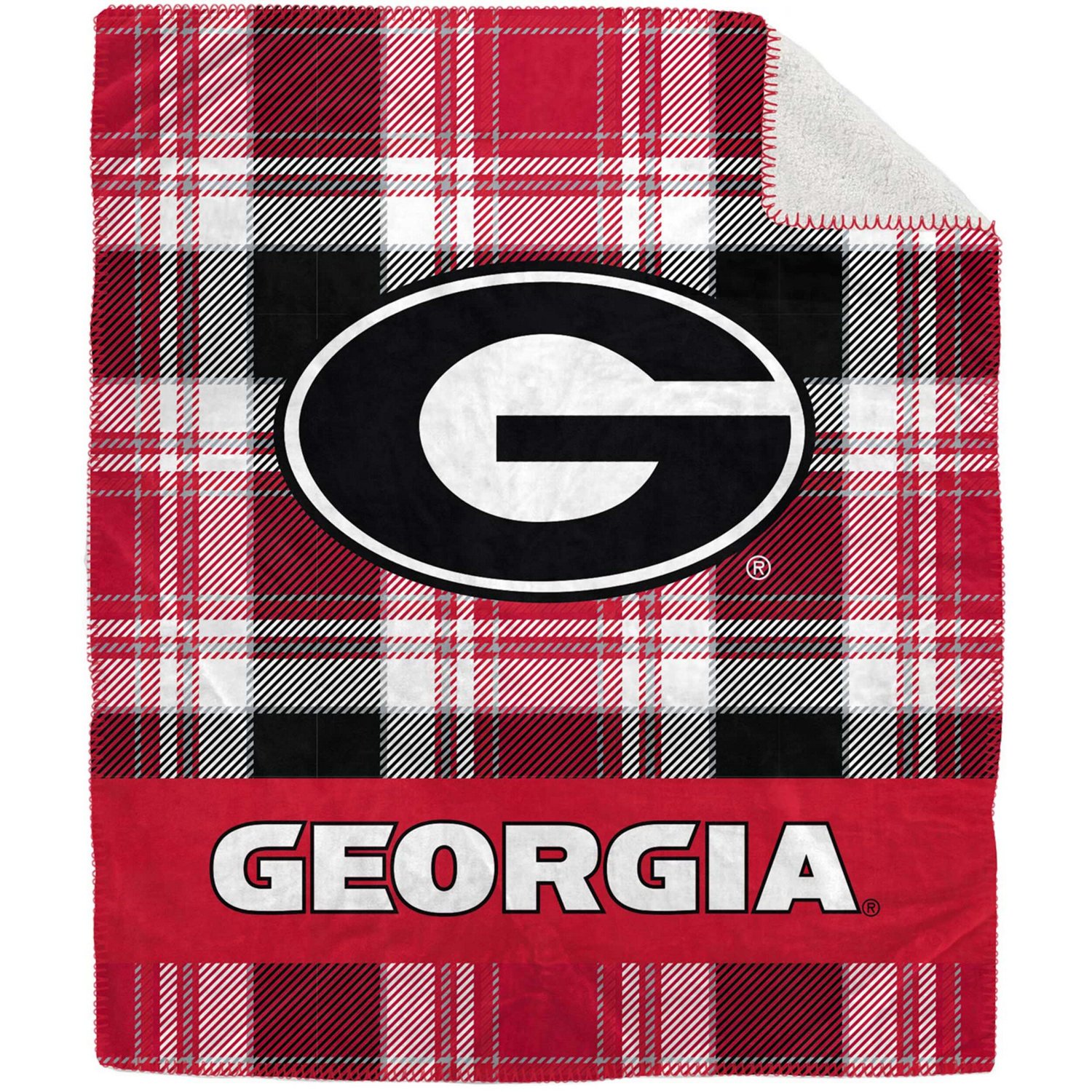Pegasus Georgia Bulldogs 50" x 60" Plaid Flannel Sherpa Plush Blanket