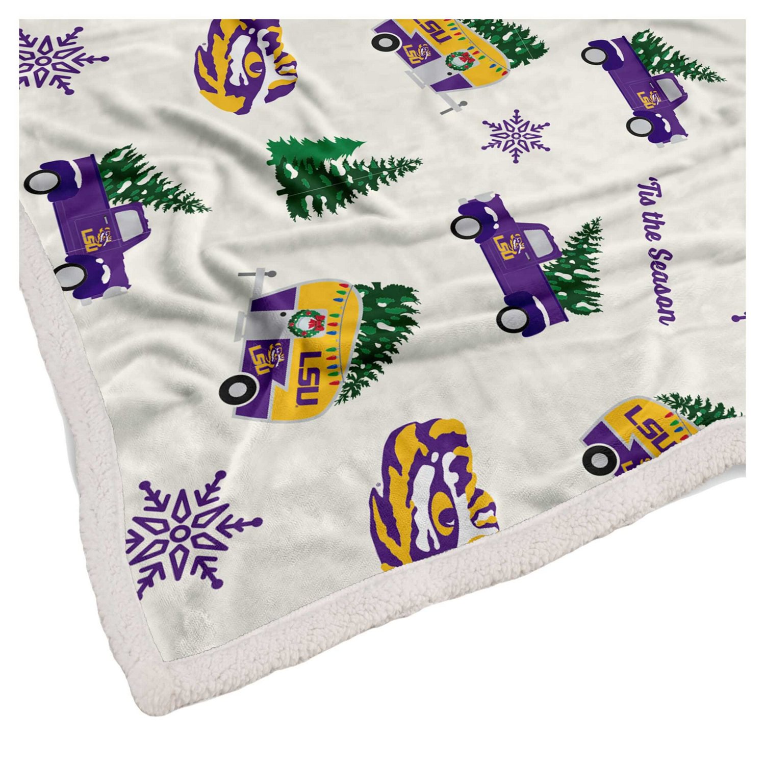Pegasus LSU Tigers Holiday Truck Repeat 50" x 60" Sherpa Flannel Fleece Blanket - view number 2