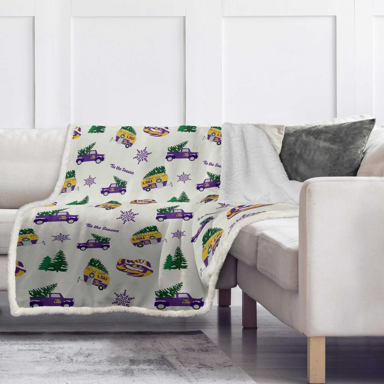 Pegasus LSU Tigers Holiday Truck Repeat 50" x 60" Sherpa Flannel Fleece Blanket - view number 3
