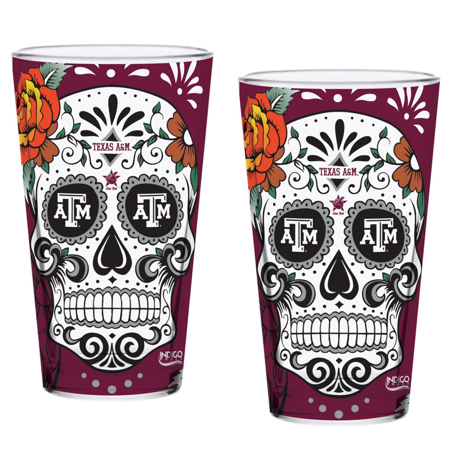 Texas AM Aggies Two-Pack 16oz Dia De Los Muertos Pint Glass Set