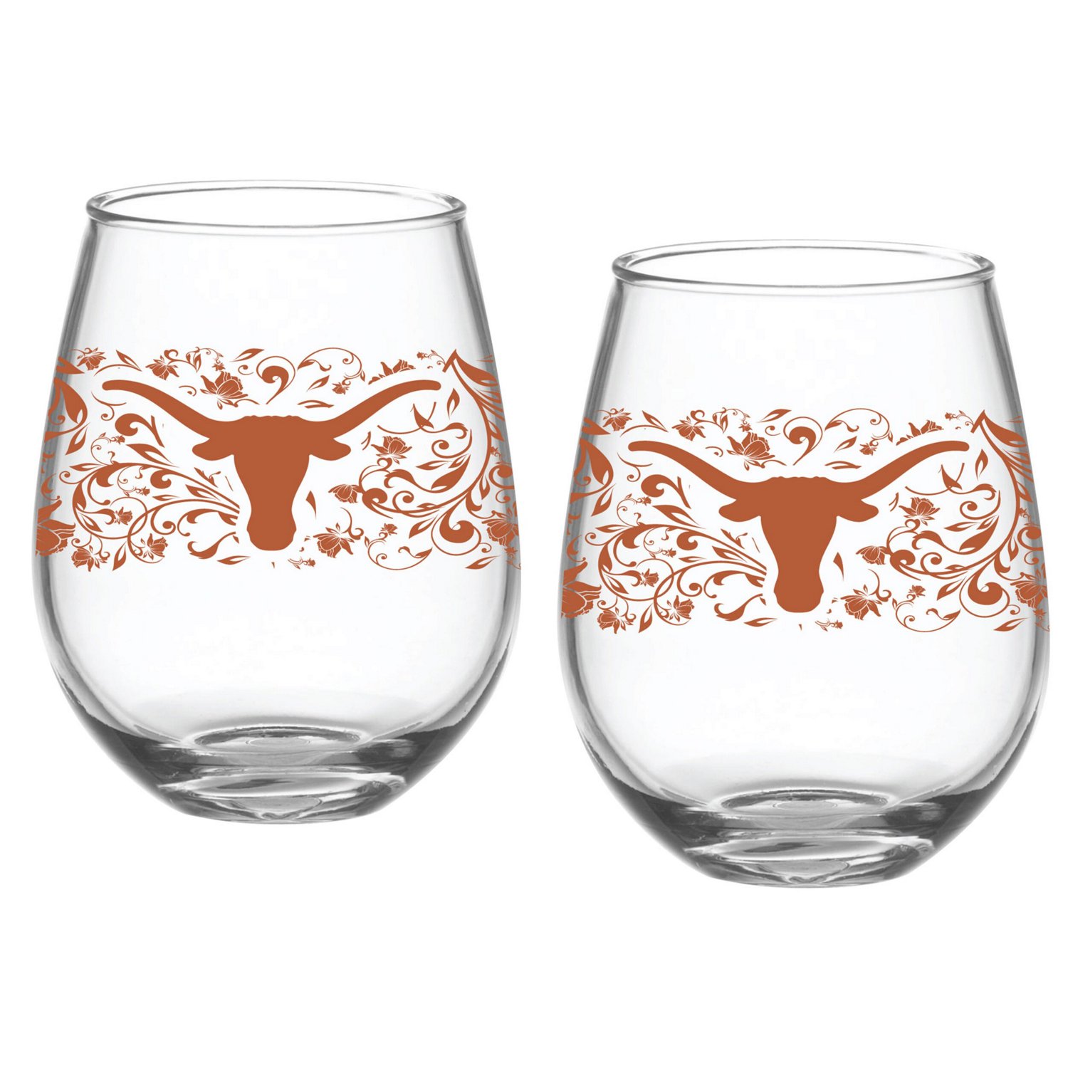 Texas Longhorns Two-Pack 15oz Floral Stemless Glass Set