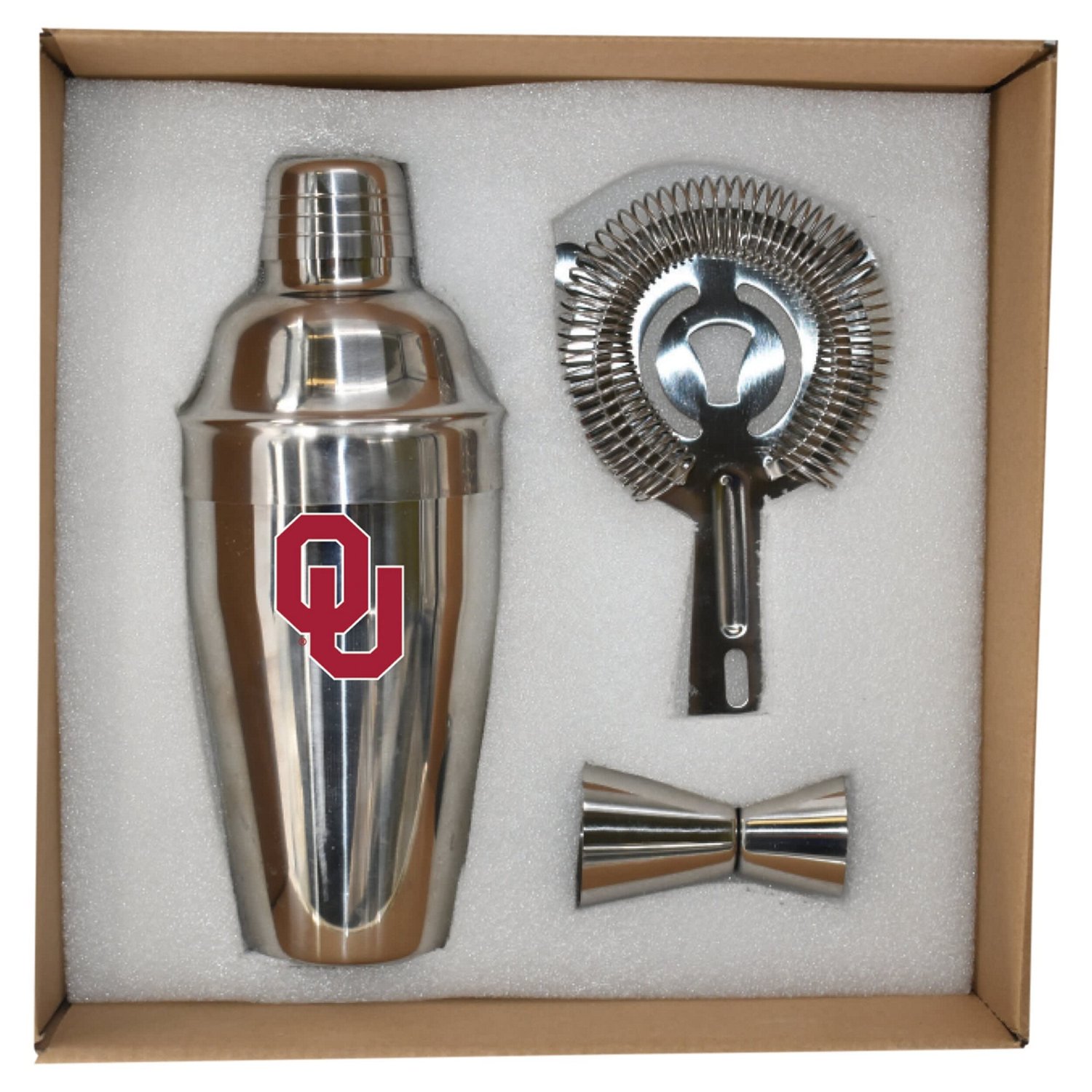 The Memory Company Oklahoma Sooners Stainless Steel Shaker Strainer  Jigger Set