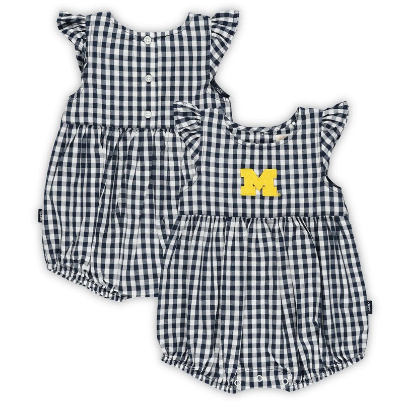 Girl's Garb Michigan Wolverines Cara Gingham Ruffled Bodysuit-image