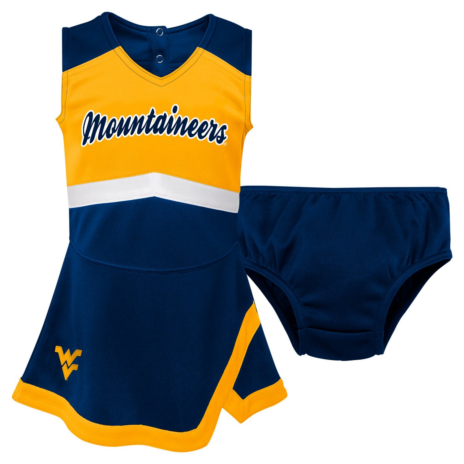 Girls Preschool West Virginia Mountaineers Two-Piece Cheer Captain Jumper Dress  Bloomers Set