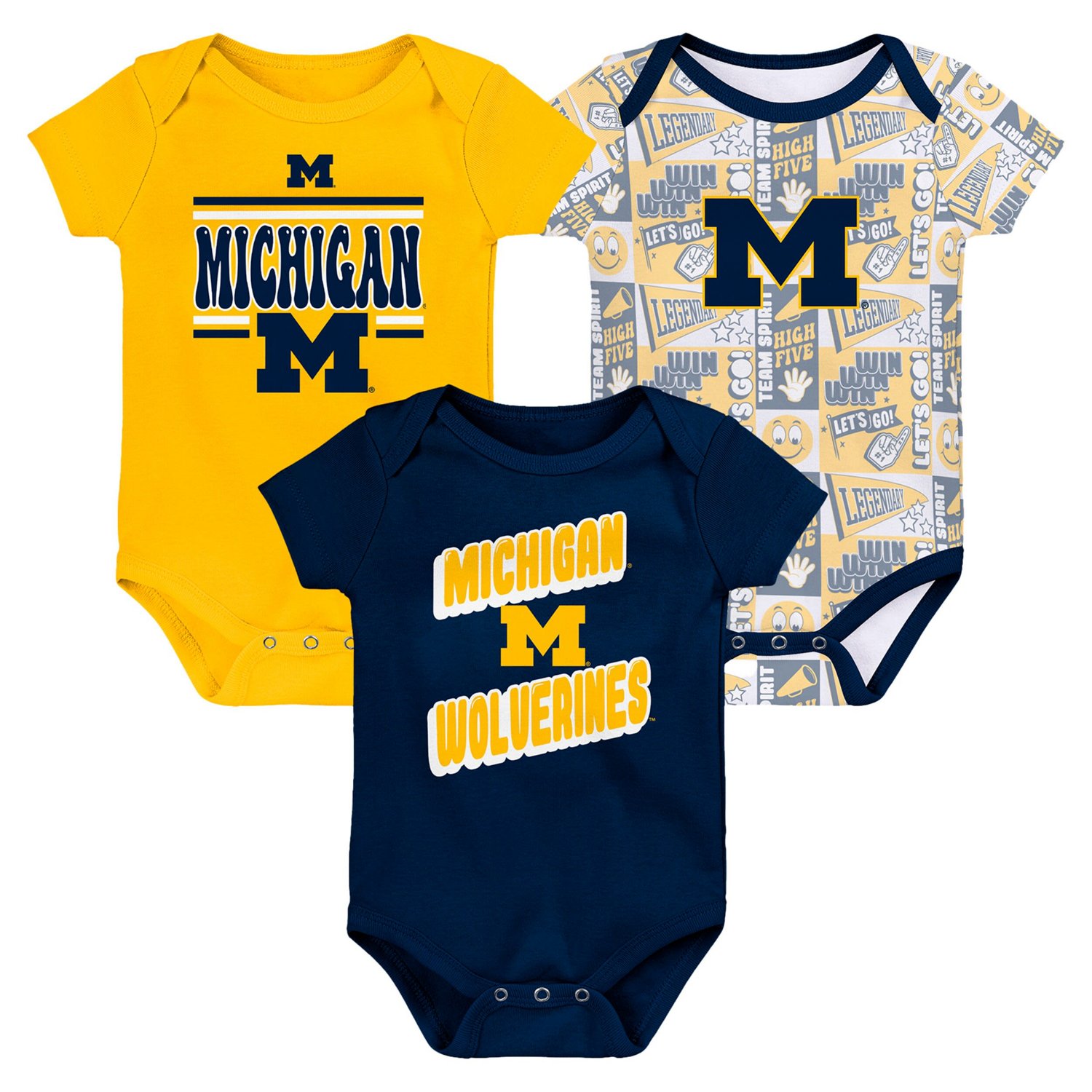 Michigan Wolverines Sunday Comics 3-Pack Bodysuit Set