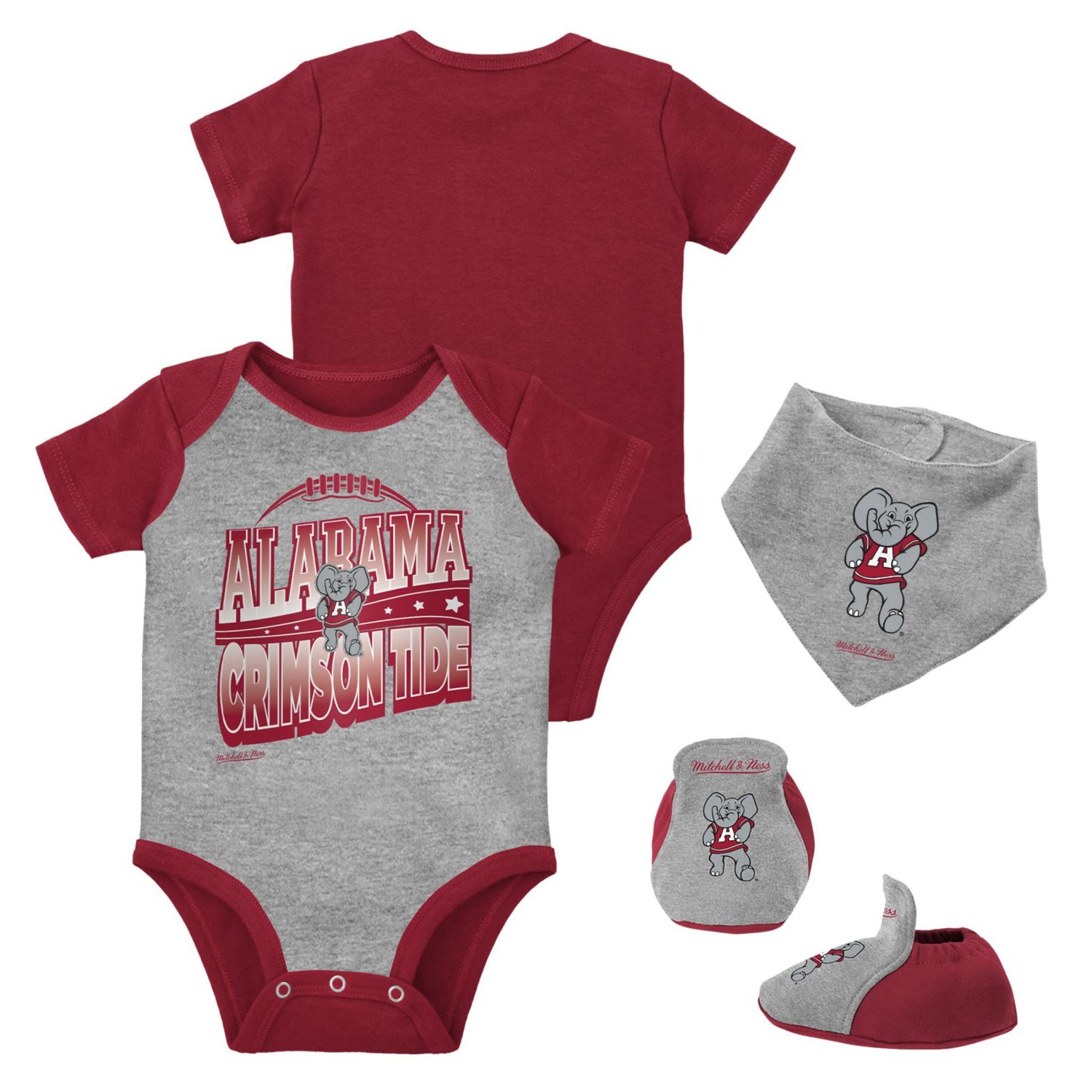 Mitchell  Ness Heather Gray Alabama Tide 3-Pack Bodysuit Bib and Bootie Set
