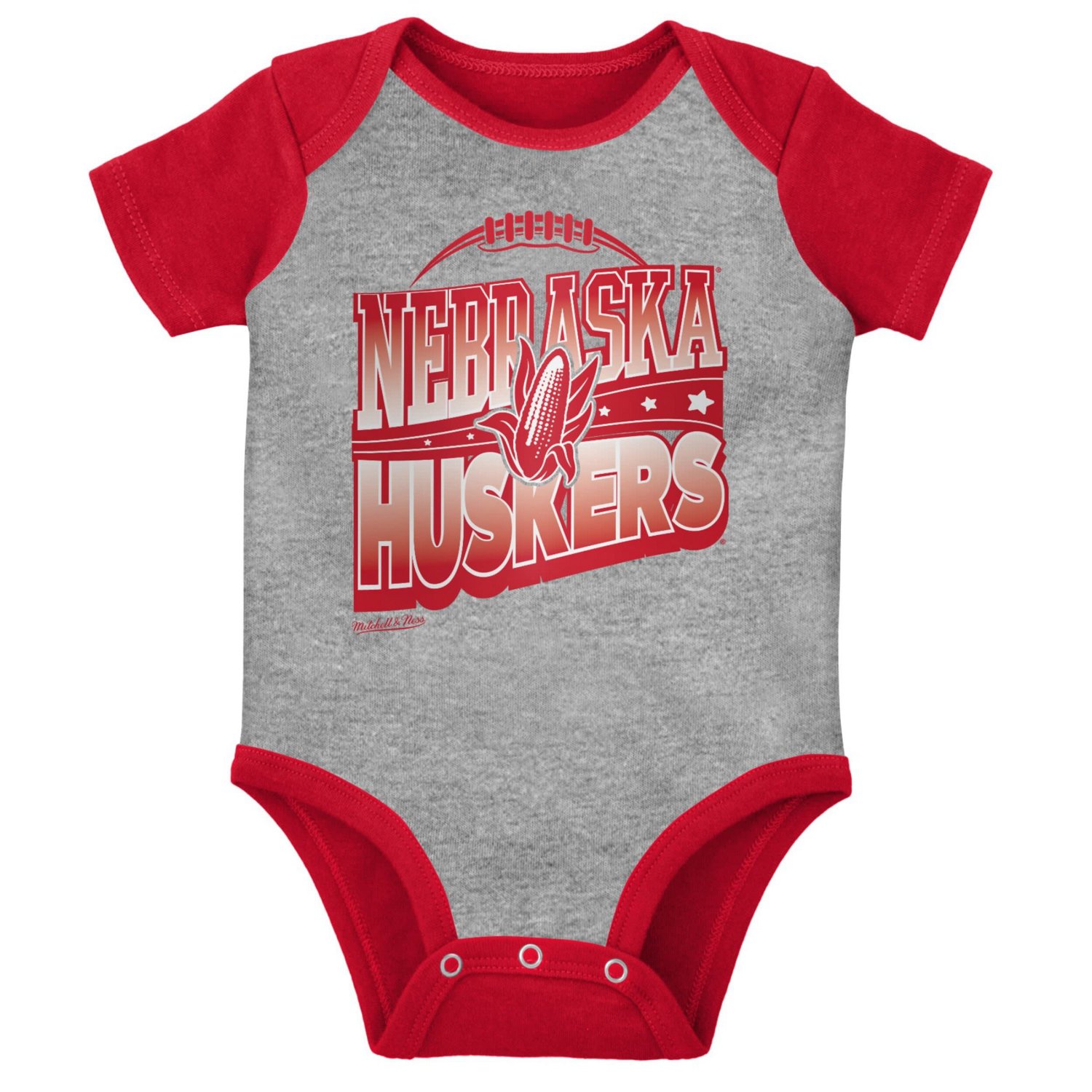 Mitchell  Ness Heather Gray Nebraska Huskers 3-Pack Bodysuit Bib and Bootie Set - view number 2