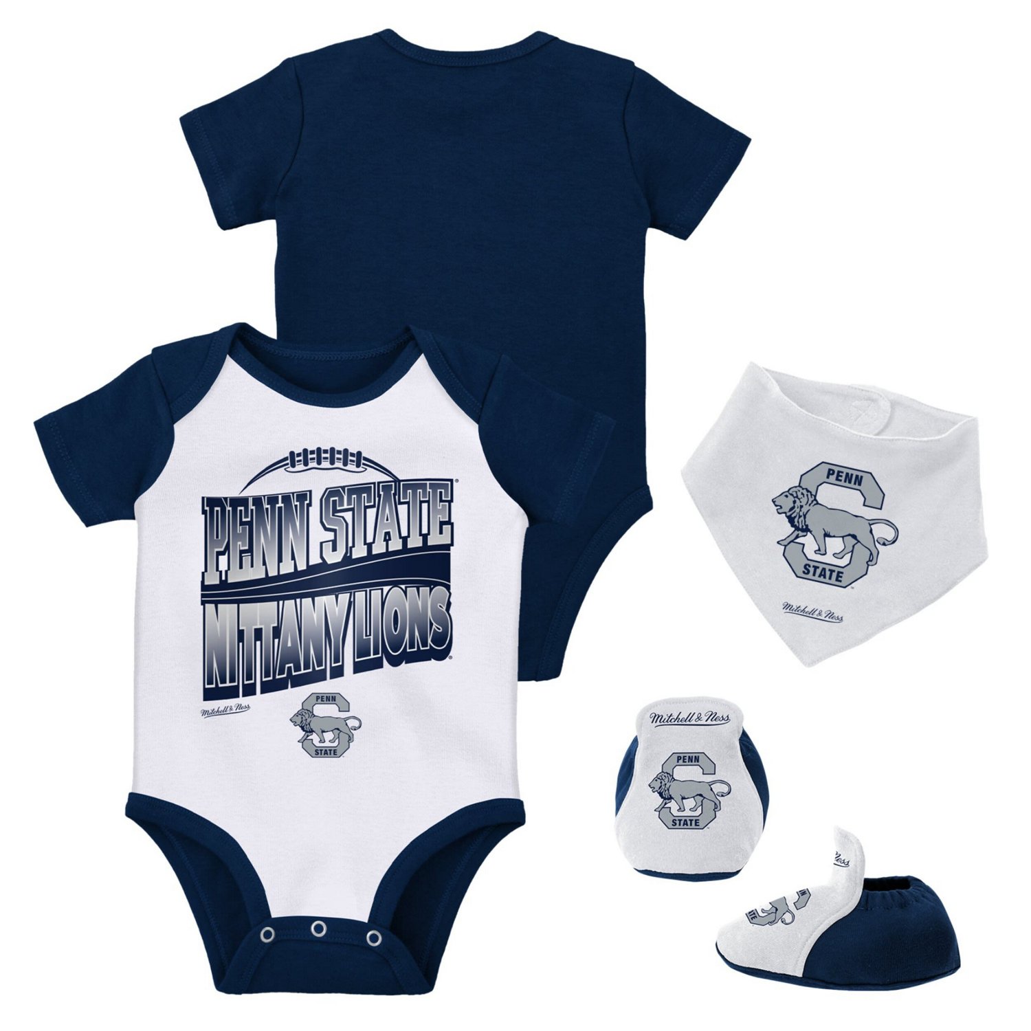 Mitchell  Ness White Penn State Nittany Lions 3-Pack Bodysuit Bib and Bootie Set