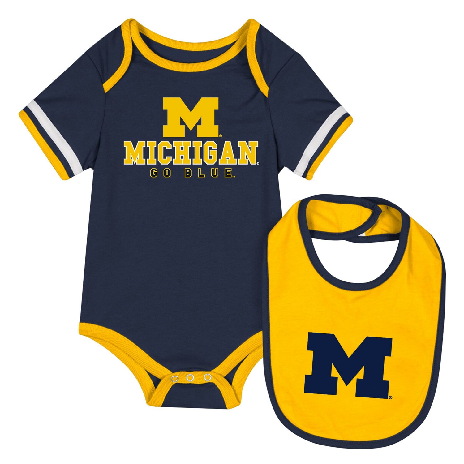 Newborn  Infant Colosseum Michigan Wolverines Bodysuit  Bib Set