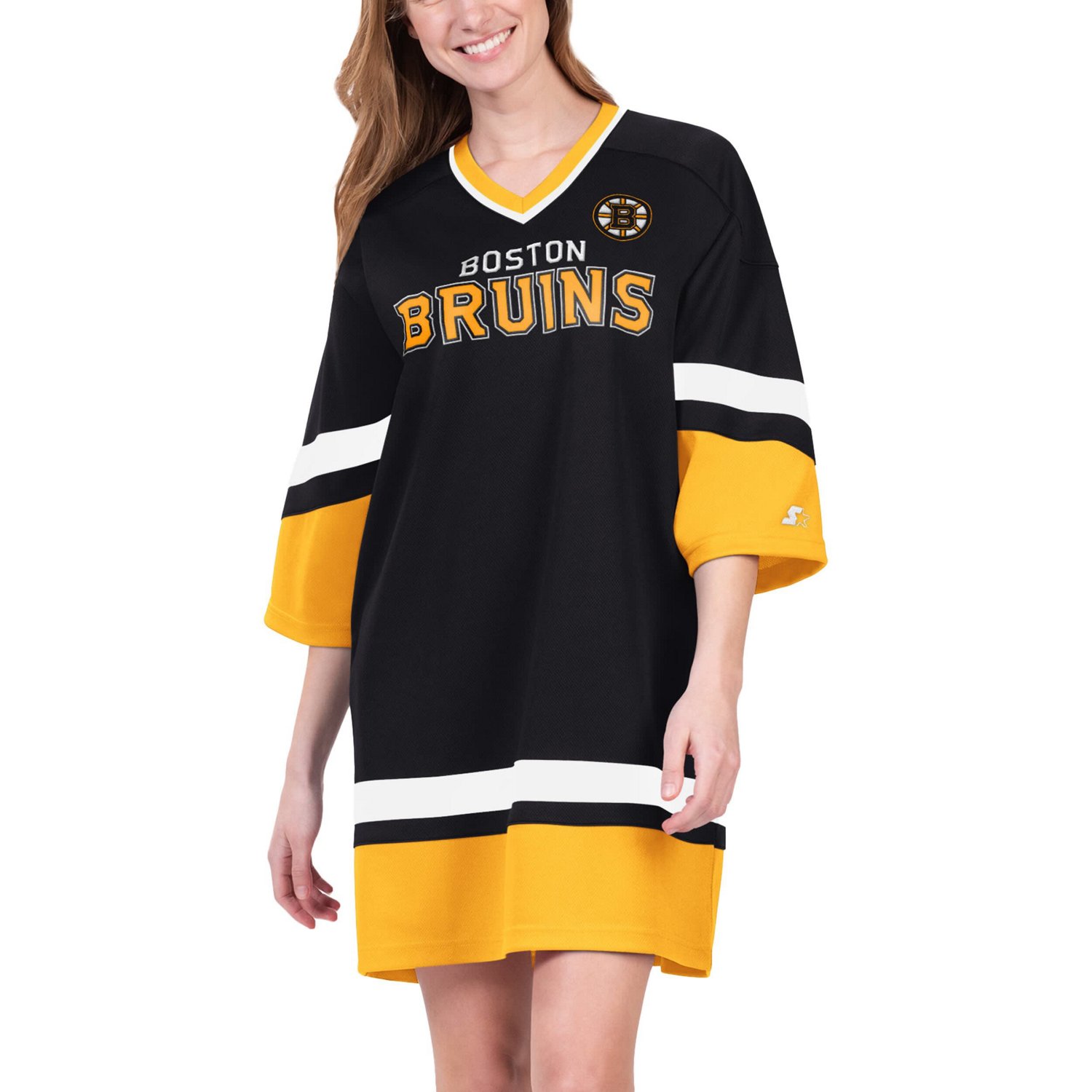 Starter Boston Bruins Hurry-Up Offense Boxy V-Neck Half-Sleeve Sneaker Dress                                                     - view number 1