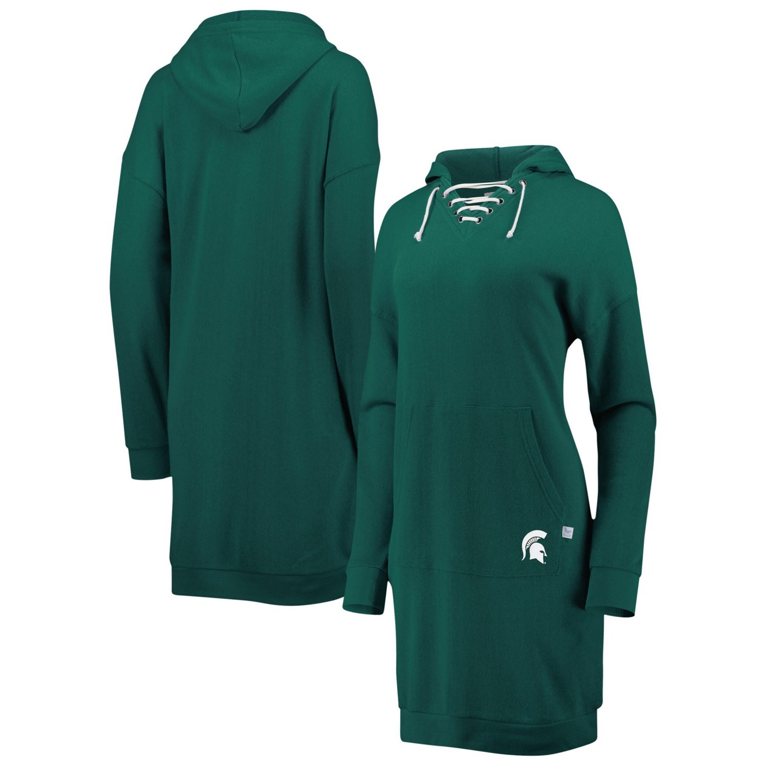 Touch Michigan State Spartans Quick Pass Lace-Up V-Neck Hoodie Dress