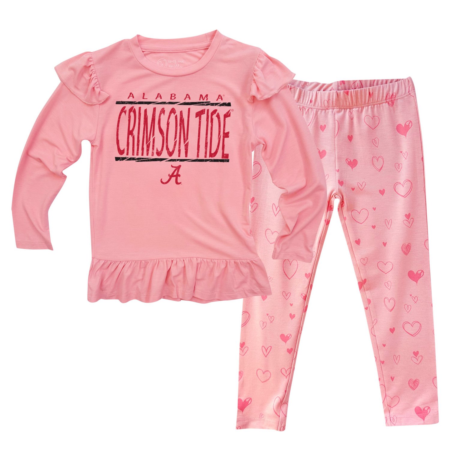 Wes  Willy Alabama Crimson Tide Heart Print Ruffle Long Sleeve T-Shirt and Pants Sleep Set                                       - view number 1