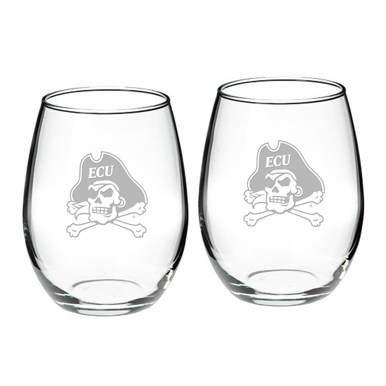 ECU Pirates 2-Piece 21oz Stemless Wine Glass Set