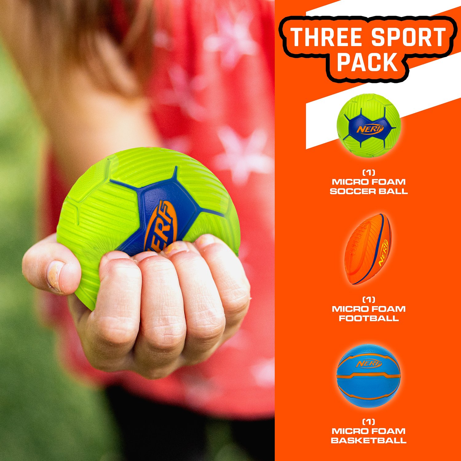  NERF Mini Stress Foam Sport Ball Set - Kids Mini Sports Ball Set - Includes Foam Micro Football, Soccer Ball + Basketball - - view number 4